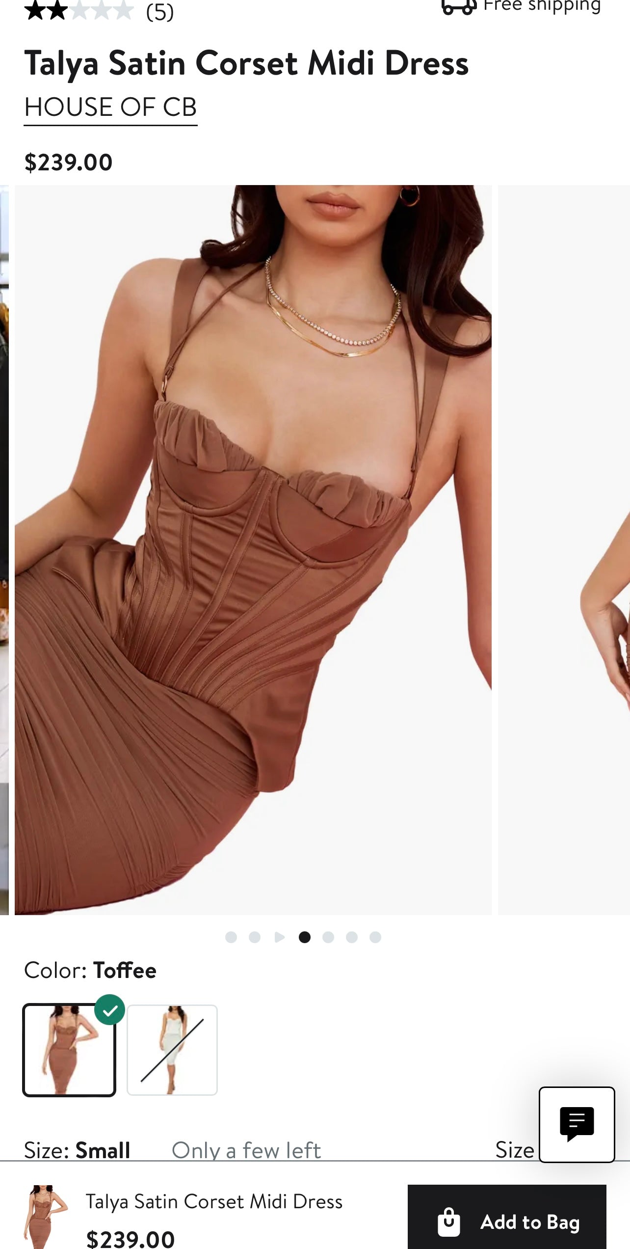House of CB Talya Toffee Satin Corset Midi Dress with Ruched Skirt (Medium)