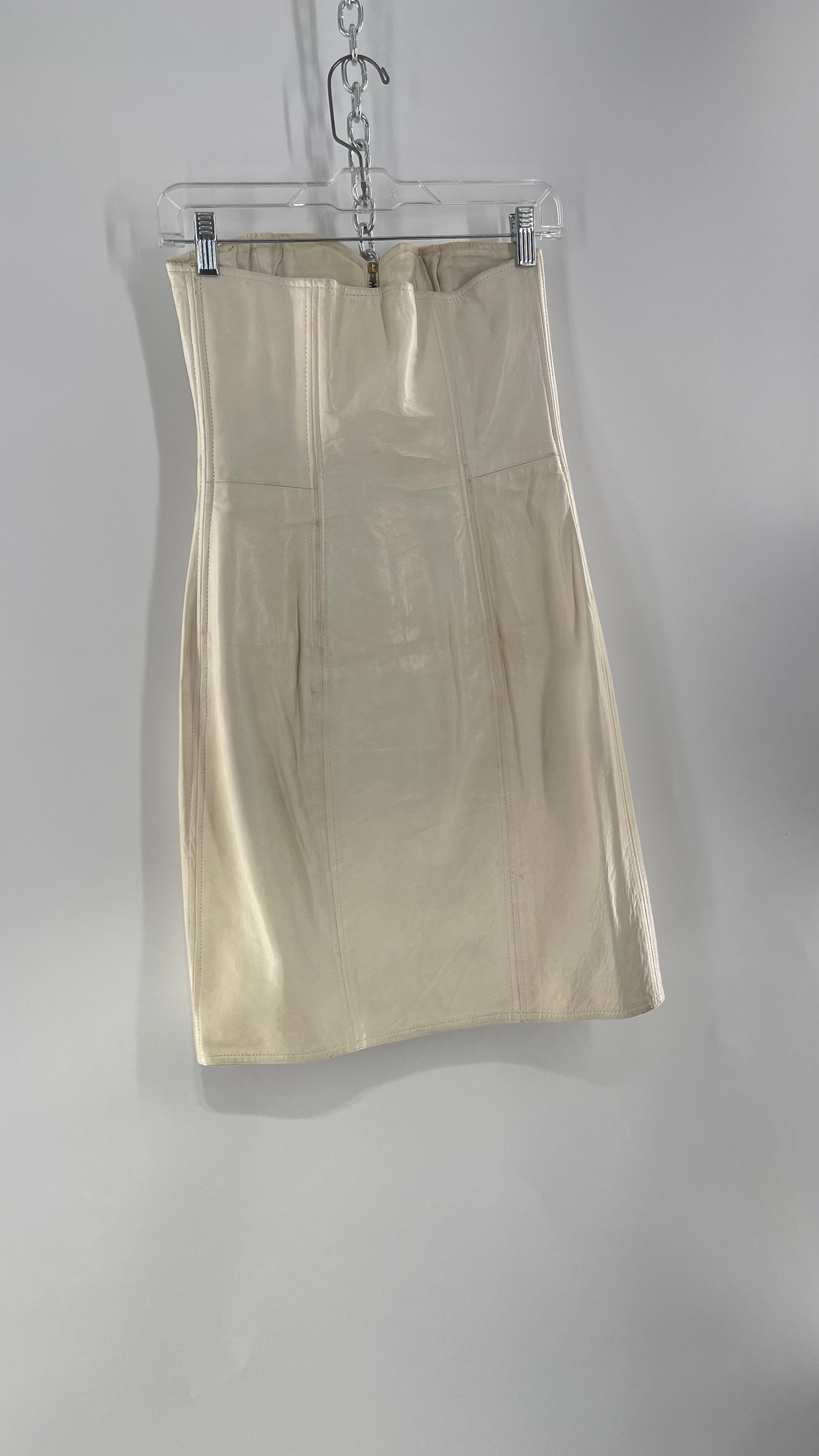 Vintage White Leather Zip Front Mini Dress *Handmade* (Size Small/Medium)