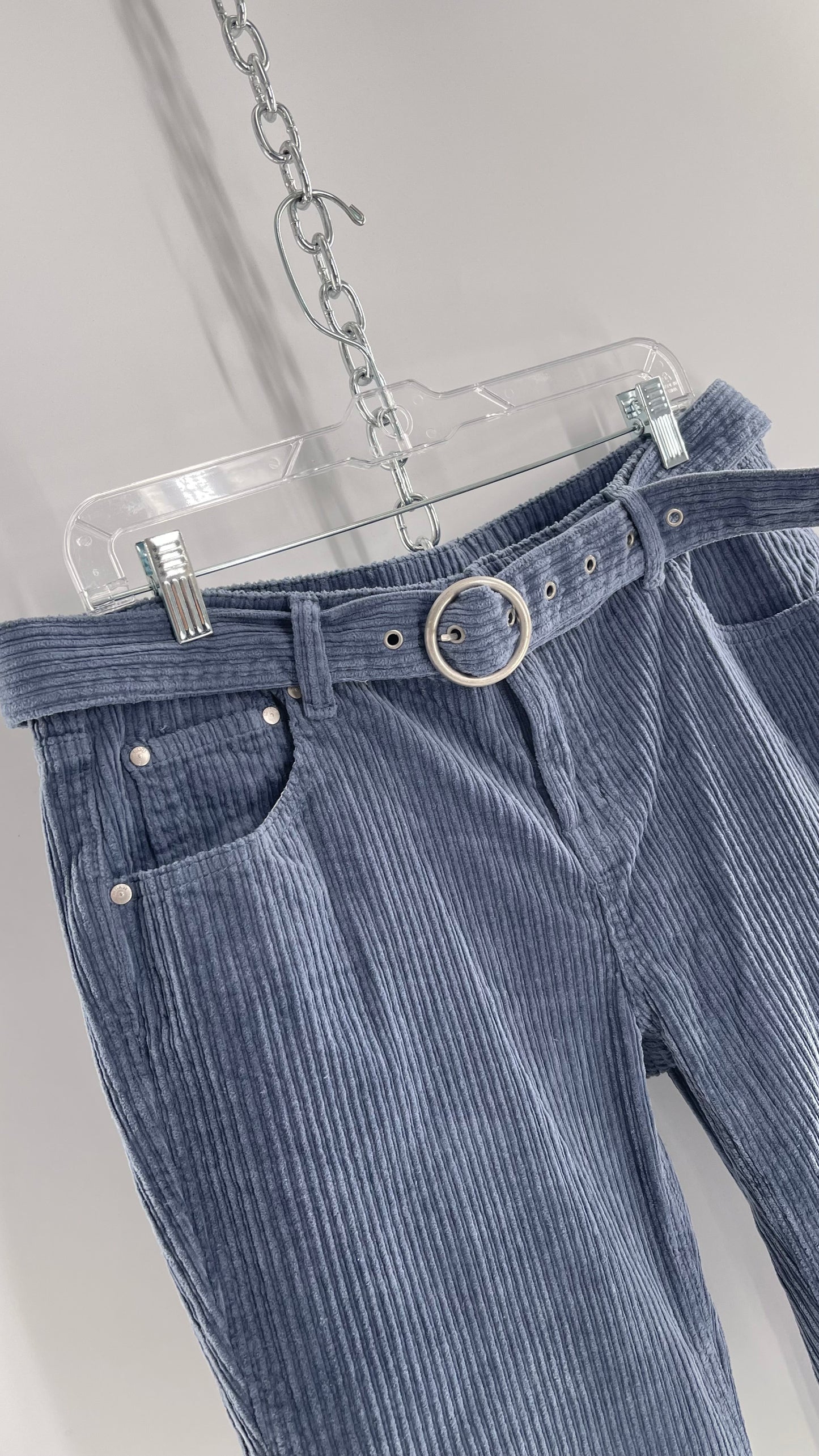 MILK IT Recycled Powder Blue Corduroy Low Waist Grommet Buckle Folk Jean with Tags Attached (16)