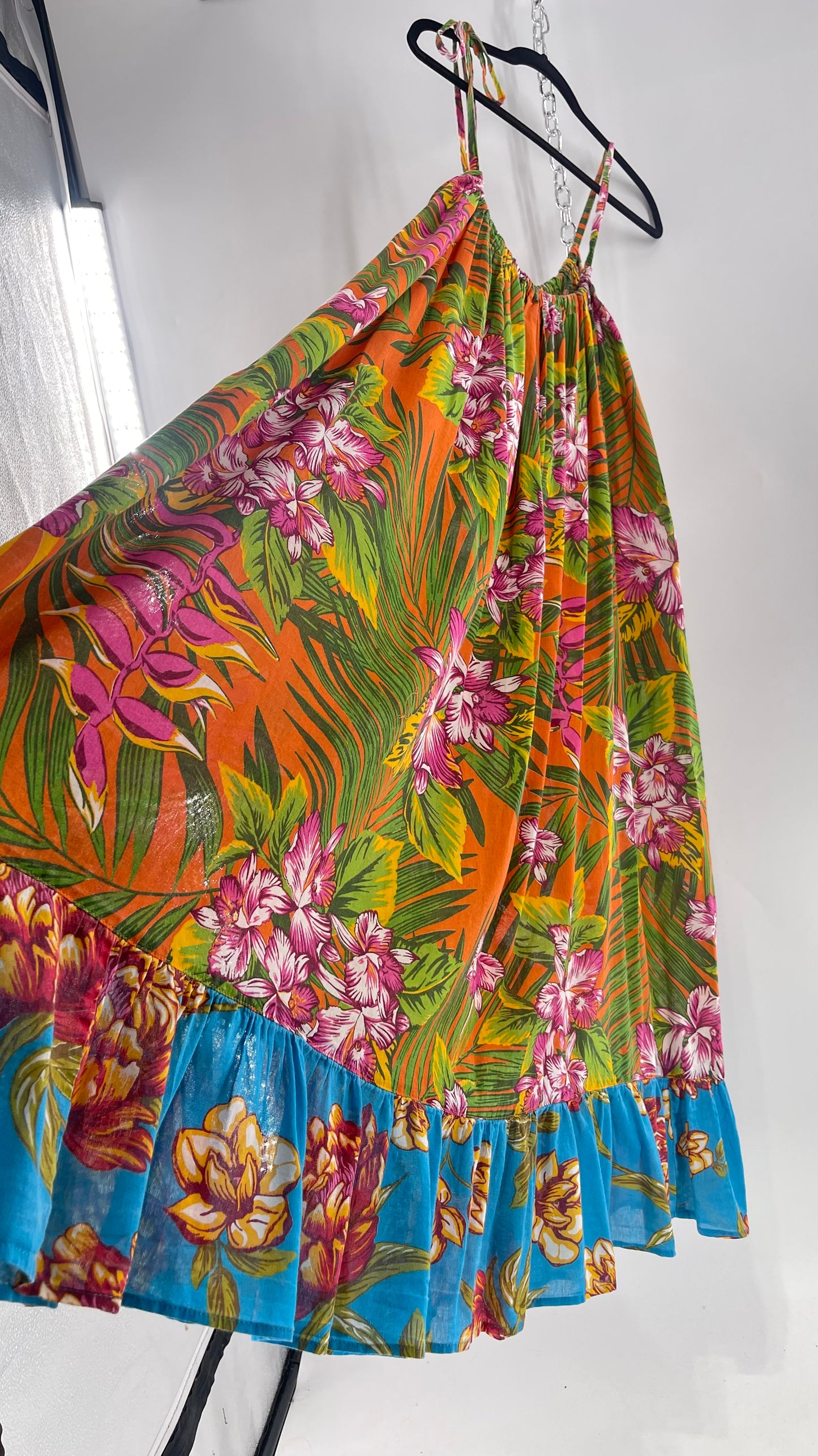 Handemade Brazilian Color Blocked Orange/Blue Floral Maxi (One Size)