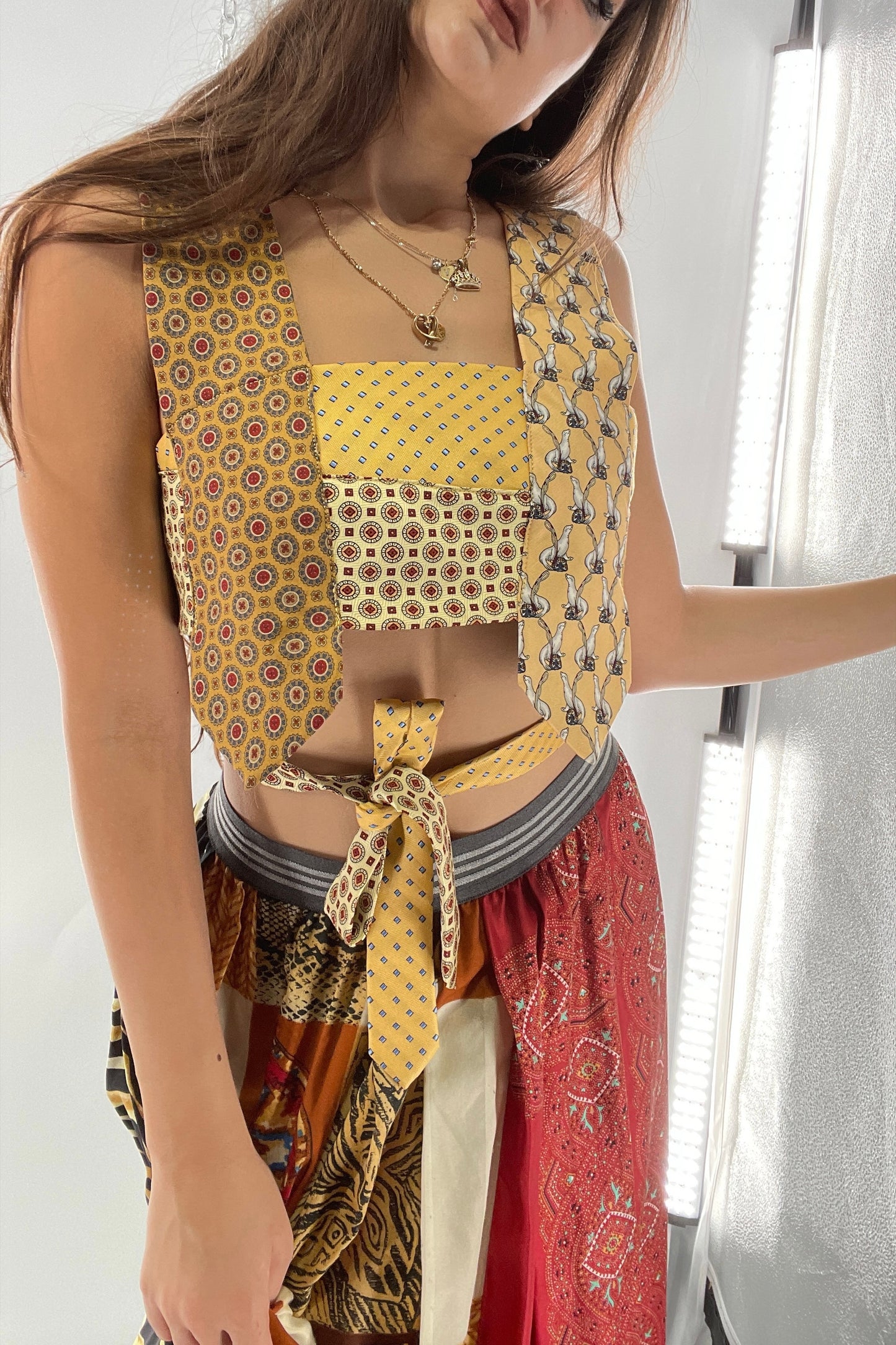 CUSTOM Handmade Yellow “All Tied Up” Cropped Blouse (One Size)