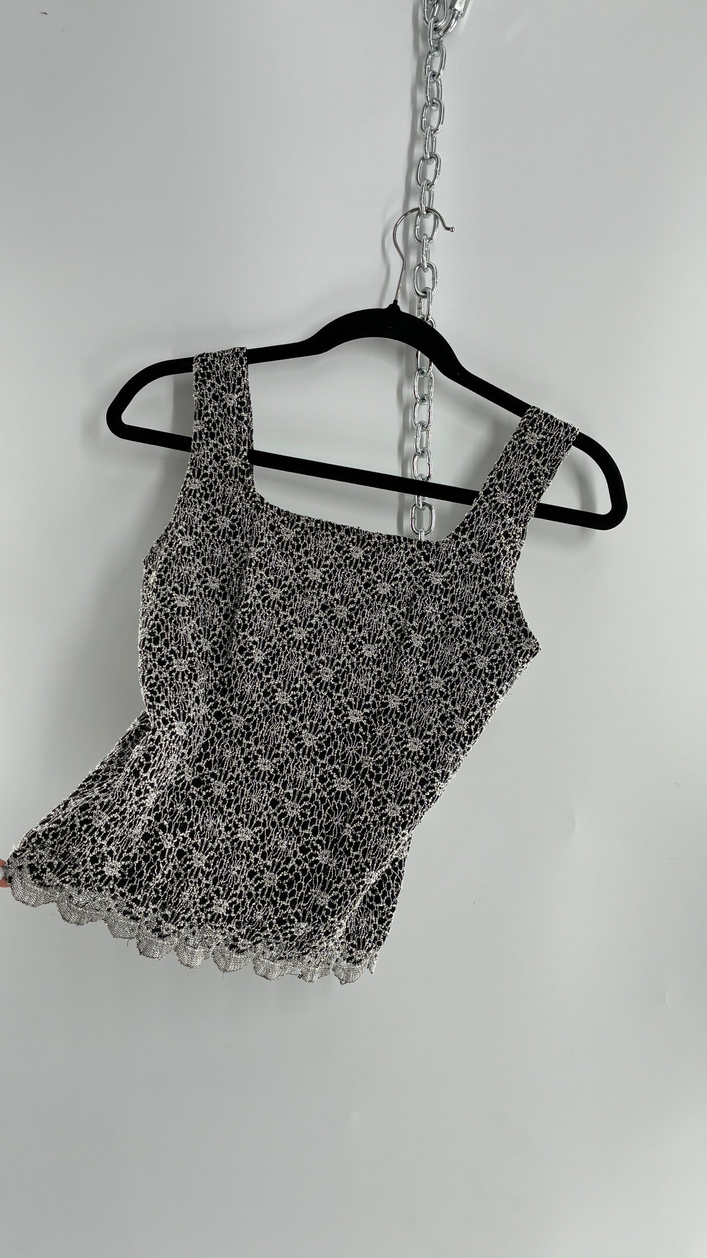 Vintage 1990s Black and White Lace Camisole (Small)