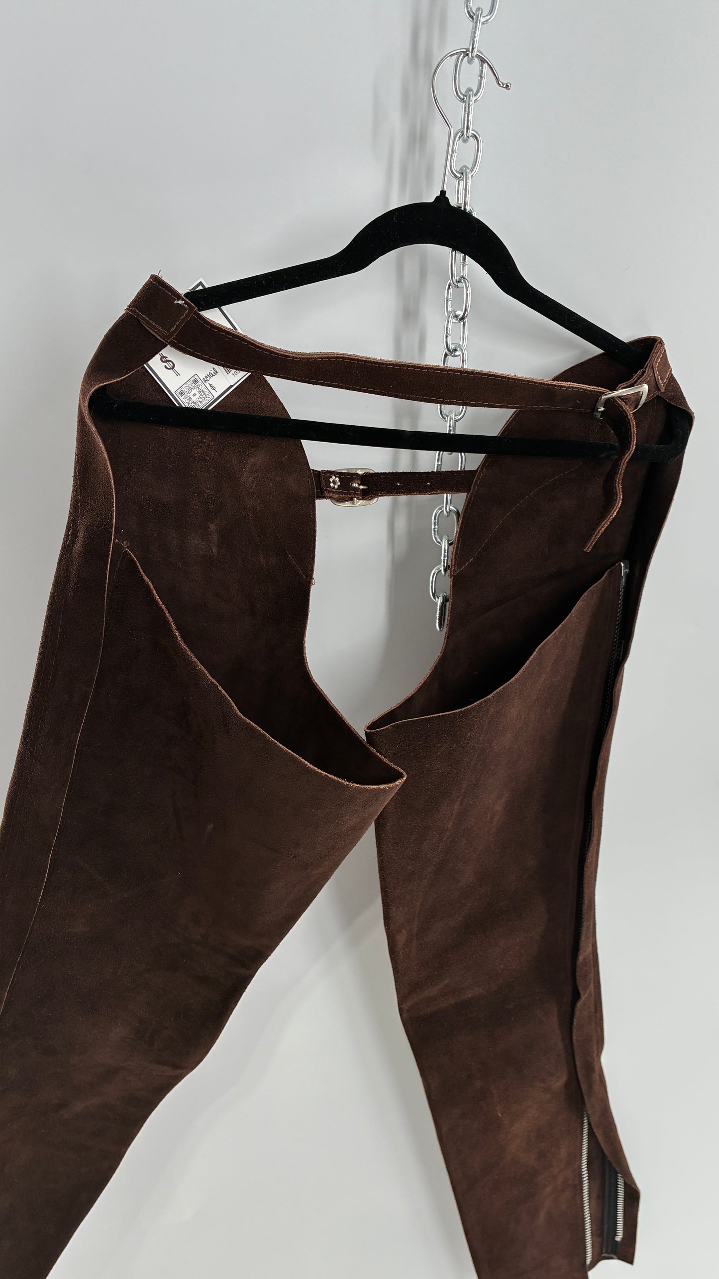 Vintage Chocolate Brown Genuine Suede Leather Chaps with Heavy Duty Side Zipper Detail (XS)