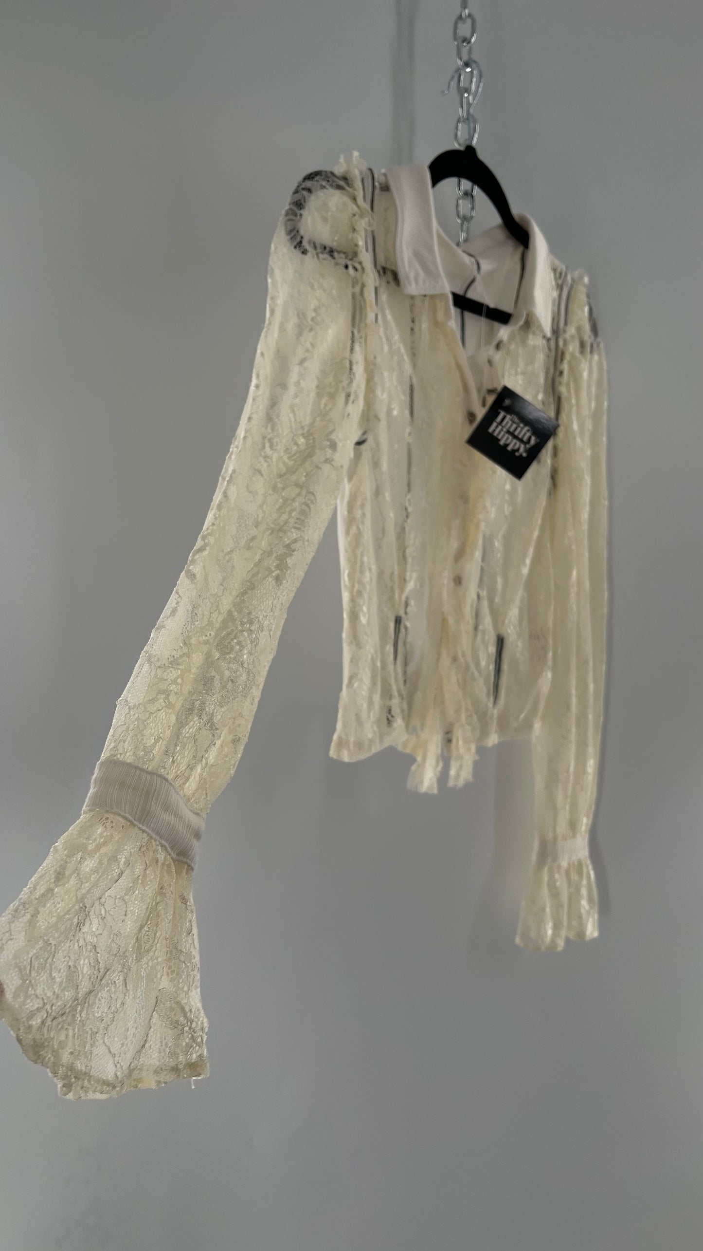 Free People White Lace/Ribbed BodyCon Button Up with Tags Attached (Large)