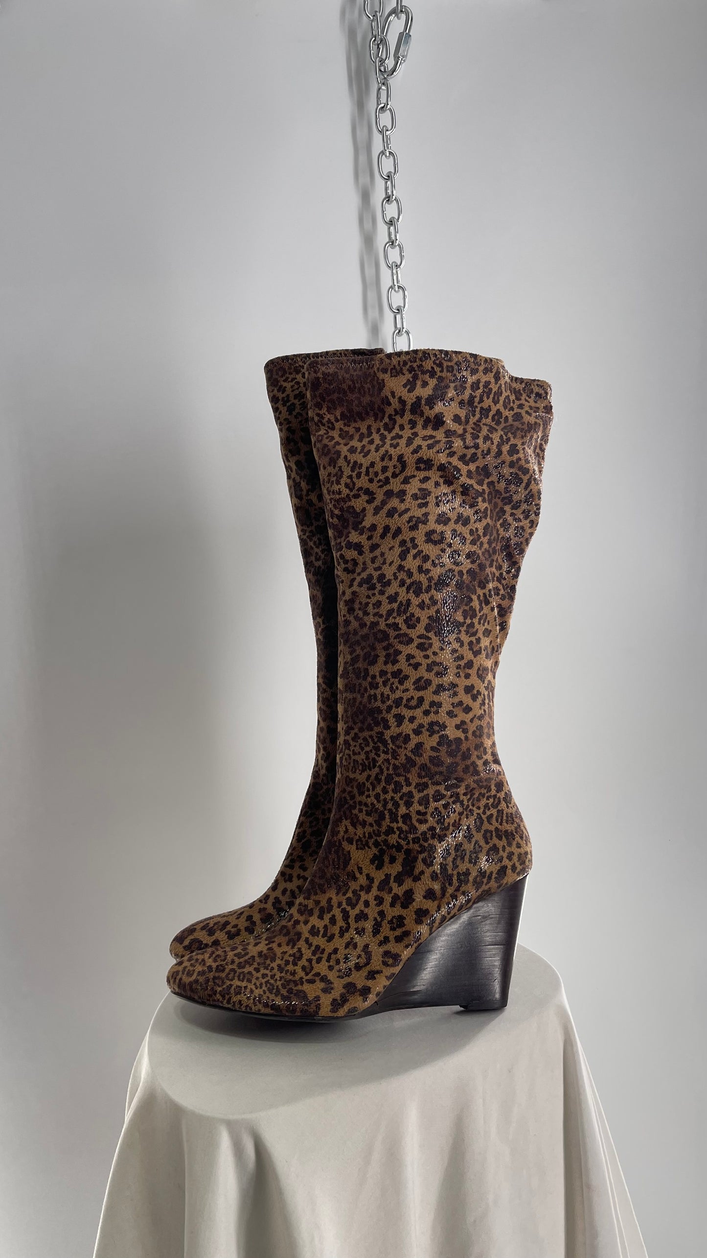 Vintage Impo Stretch Cheetah Sheen Wedge Heel Boots (10)