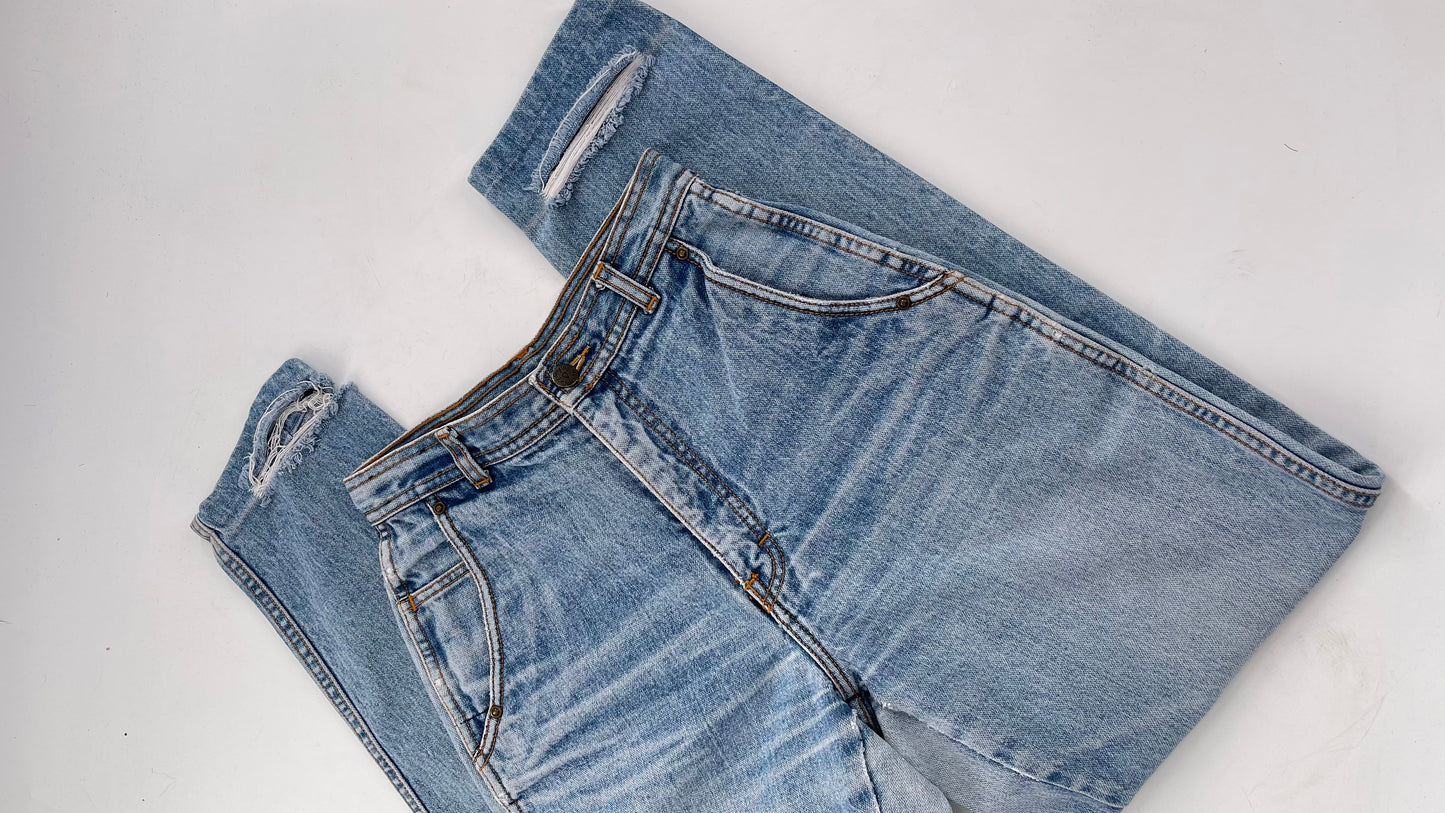 Vintage Sergio Valente Light Blue Ultra High Waisted Mom Jeans with Distressing (28)