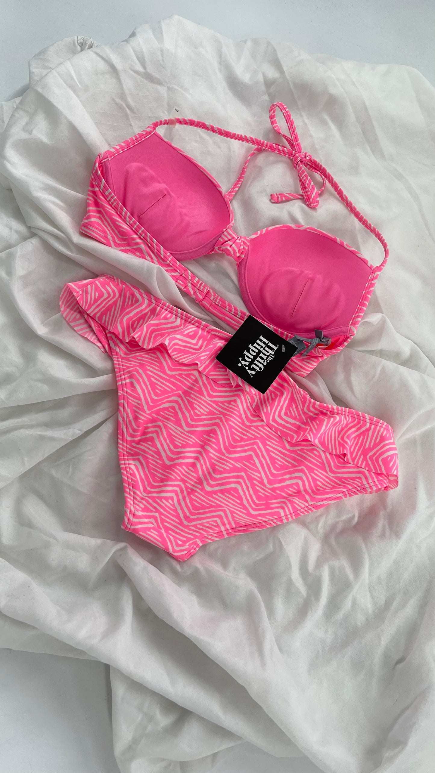 AERIE Pink Swim Set with Padded Underwire Top and Ruffled Bottoms (34C/M)