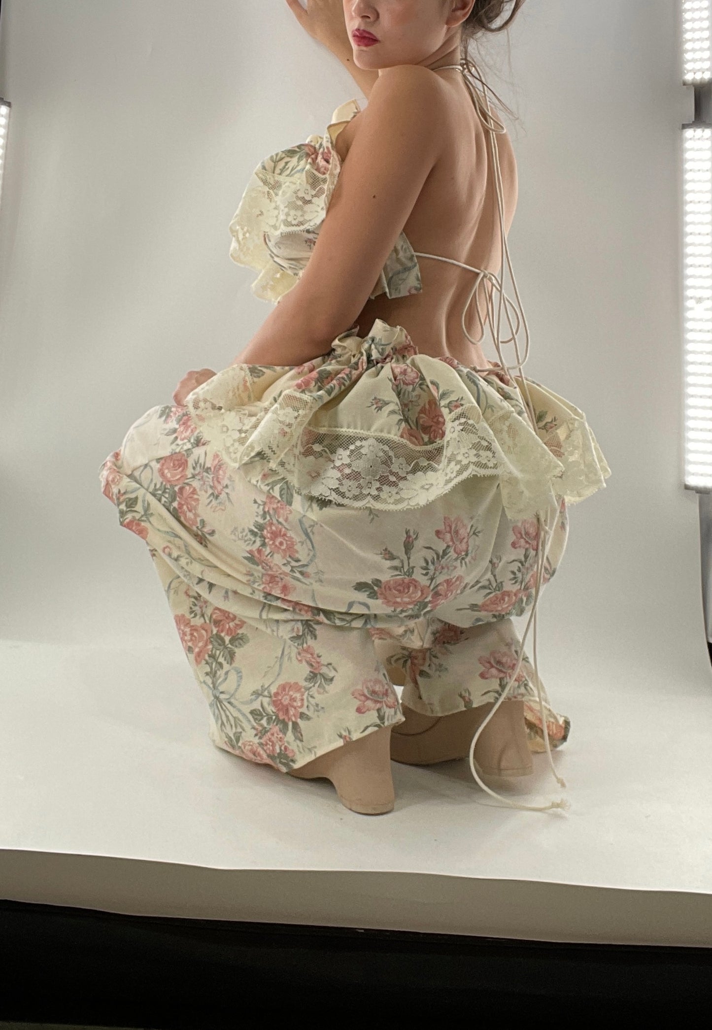 Vintage Set Covered in Delicate Dainty Florals, Bows and Lace (One Size, Adjustable)