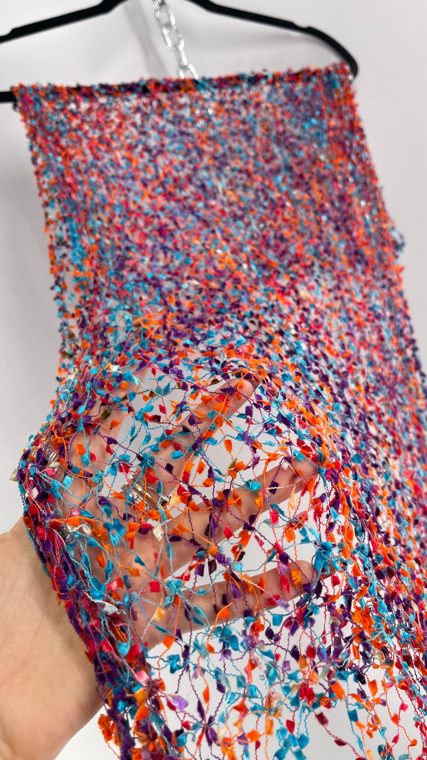 Vintage Negative Space Confetti Scarf Red, Teal, Orange, Blue