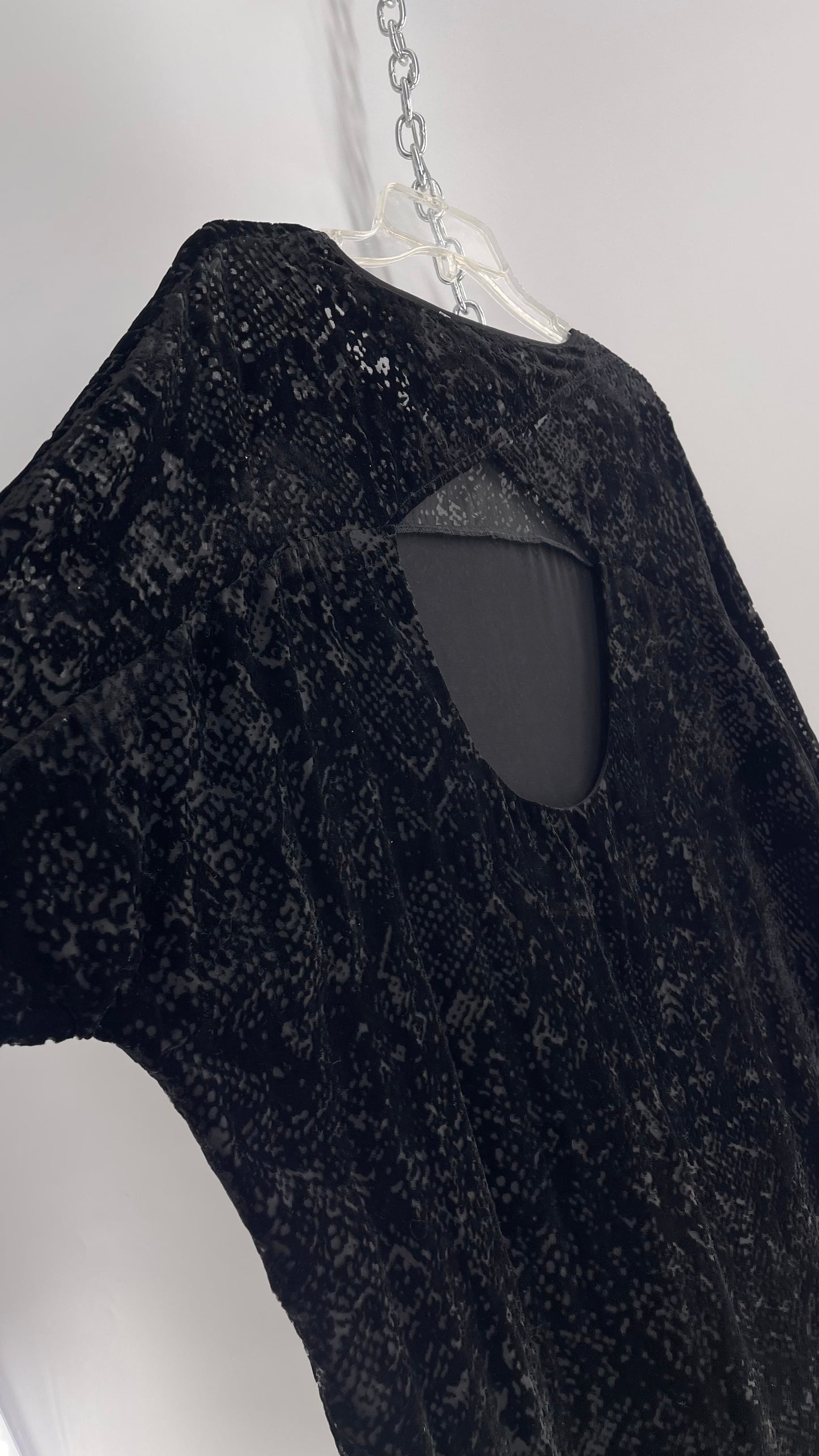 Silence + Noise Urban Outfitters Black Textured Velvet Dress with Open Back Detail and Tags Attached (Medium)