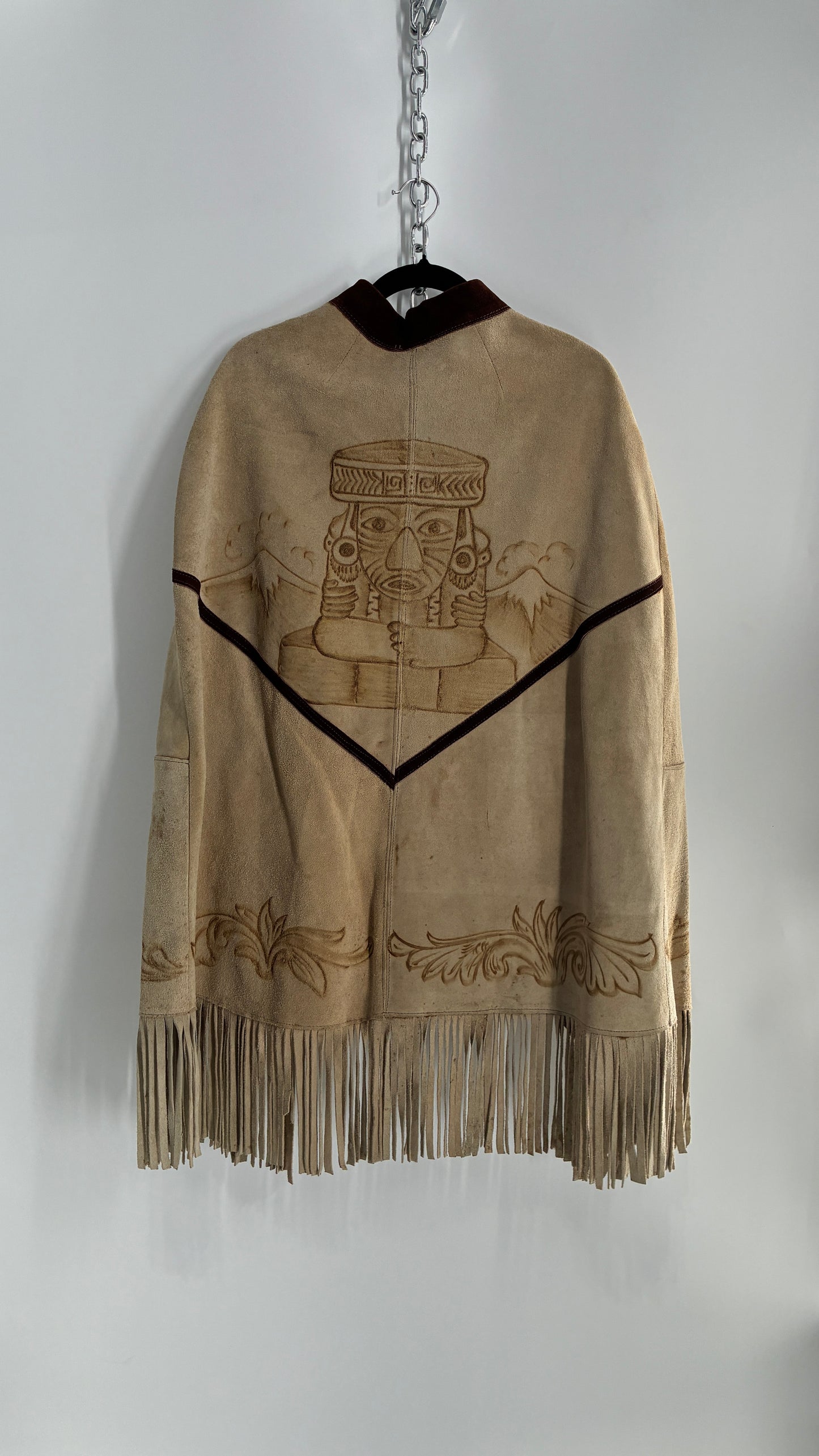Vintage Animal Hide Engraved Poncho OverCoat (C)(One Size)