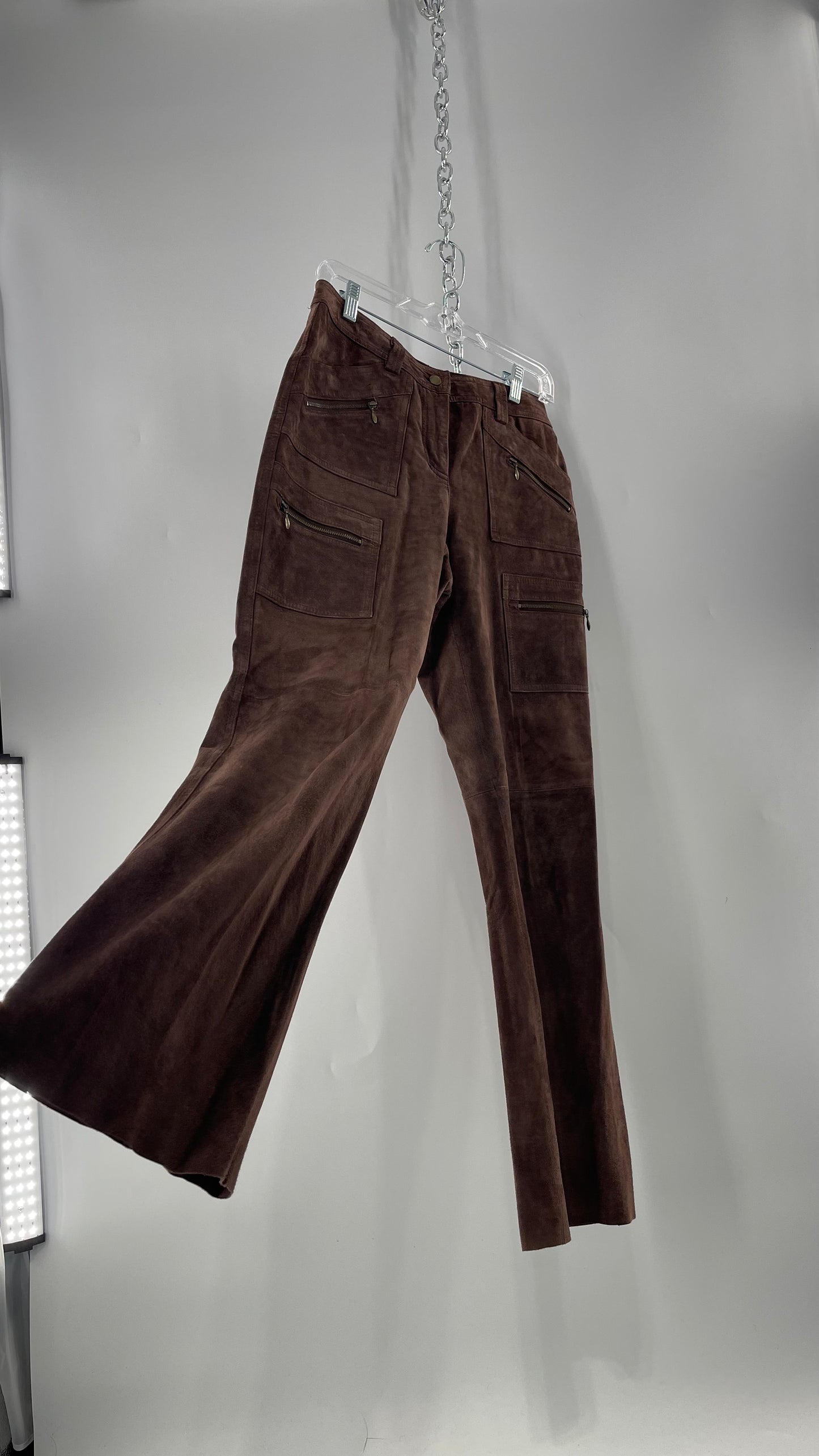 Vintage Context Petit Brown Suede Straight Leg Cargos with Pockets and Bronze Zippers (8P)