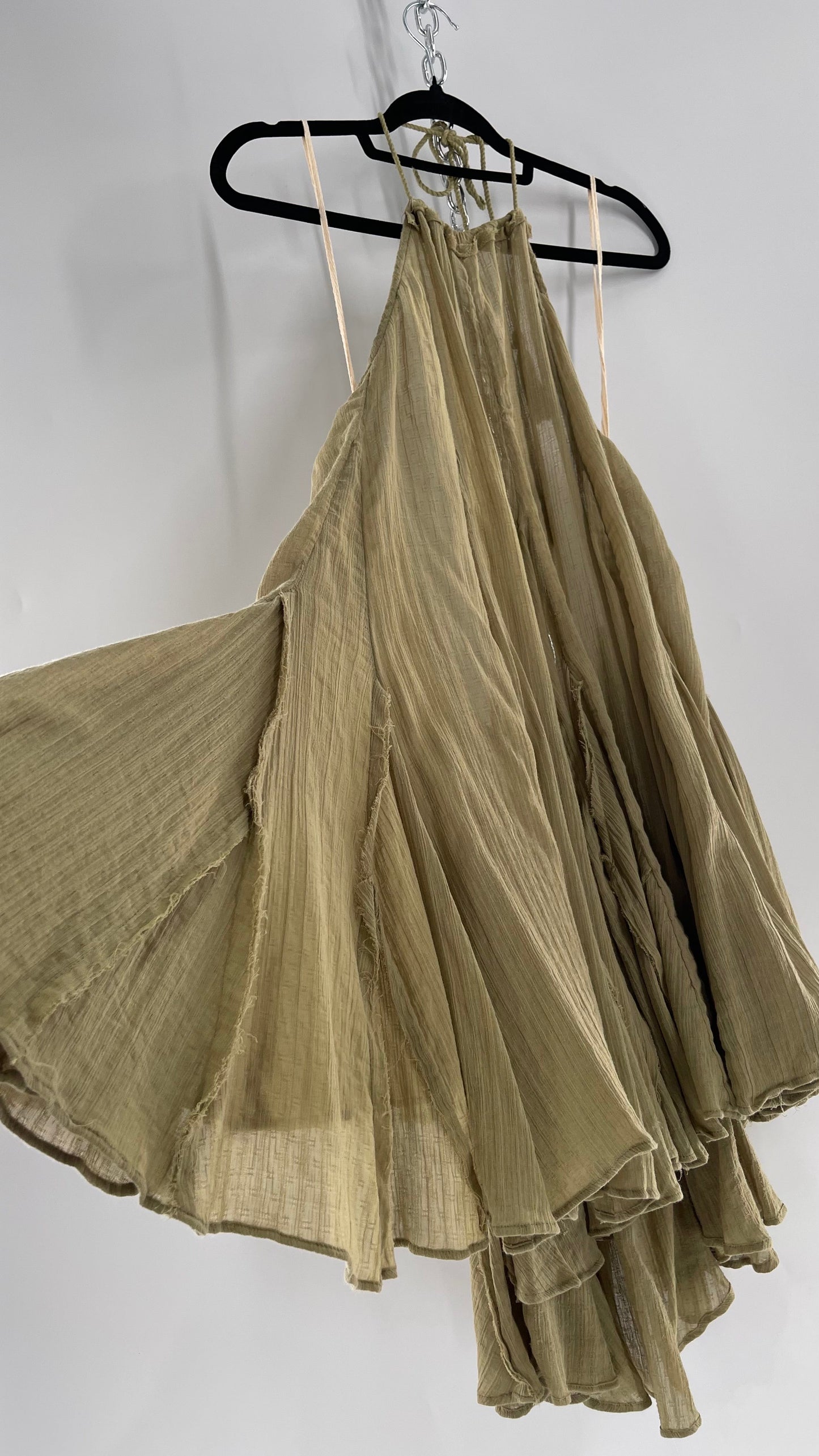 Free People Sage Halter Voluminous Cotton Dress with Open Back (Small)