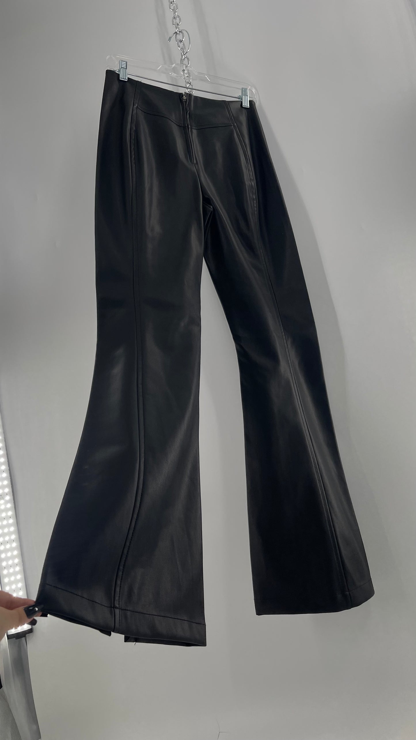 Free People Black Vegan Leather Kick Flares (28)