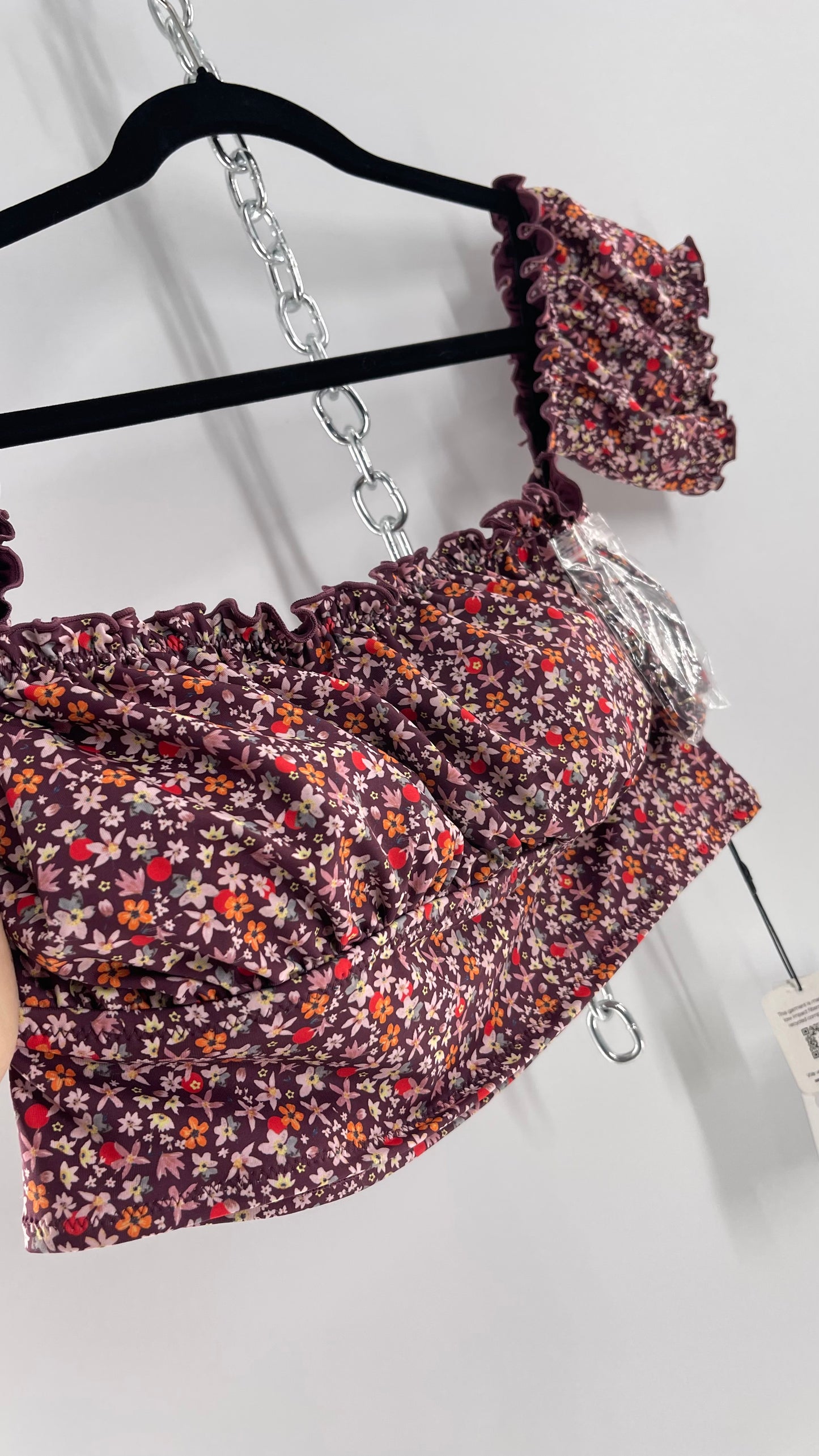 Free People Sanctuary Swim Purple Floral Milkmaid Bust Crop (XL)