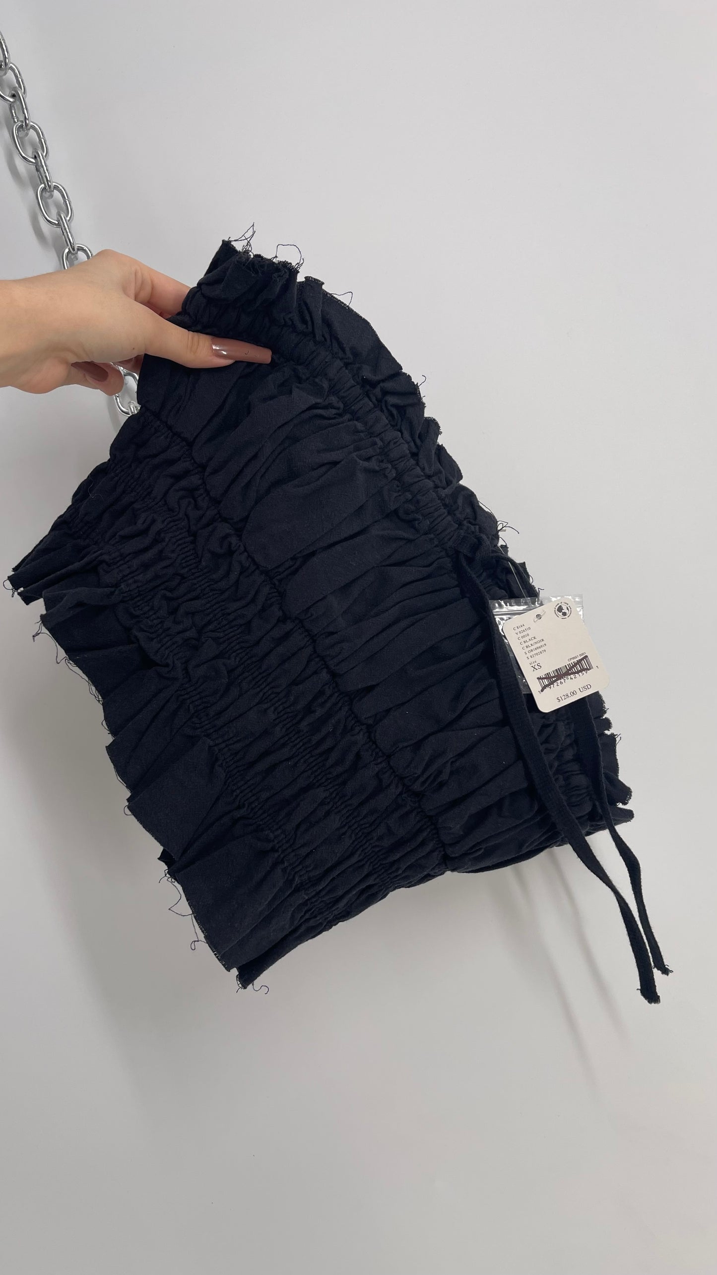 Free People Black Cotton Ruched Tank with Bow Bustline and Tags Attached (XS)
