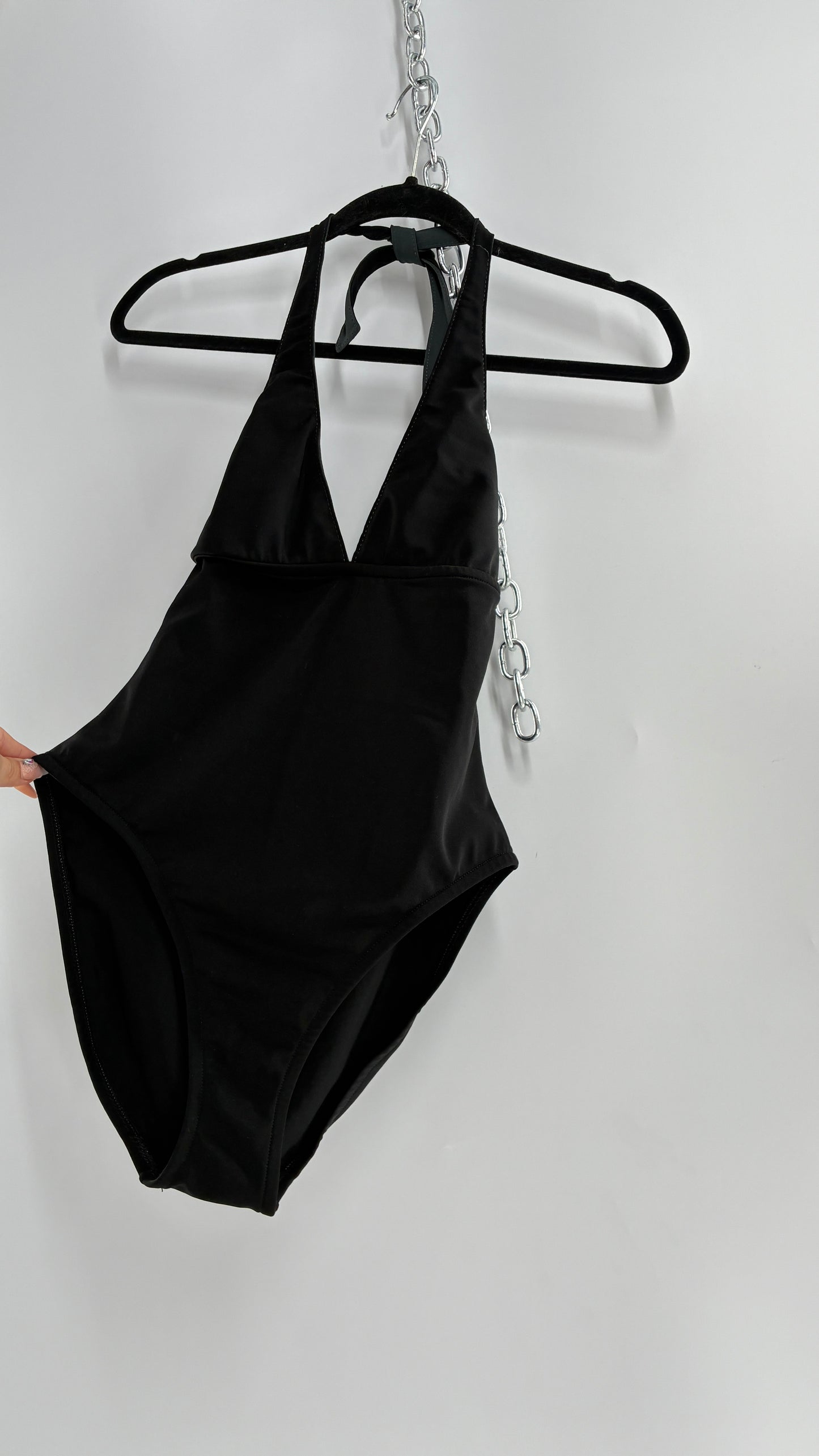 Vintage Black Handmade Retro Style Halter Thick Swimsuit (Small)