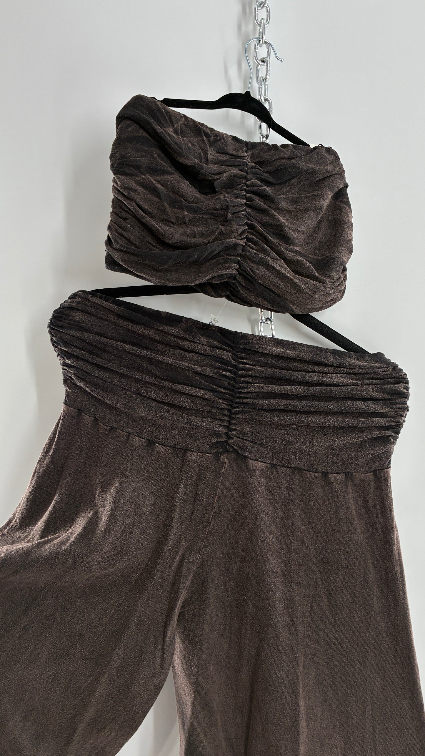 Free People Acid Wash Style Ruched Tube Top And Ultra Wide Leg Pant Set with Tags Attached (L)