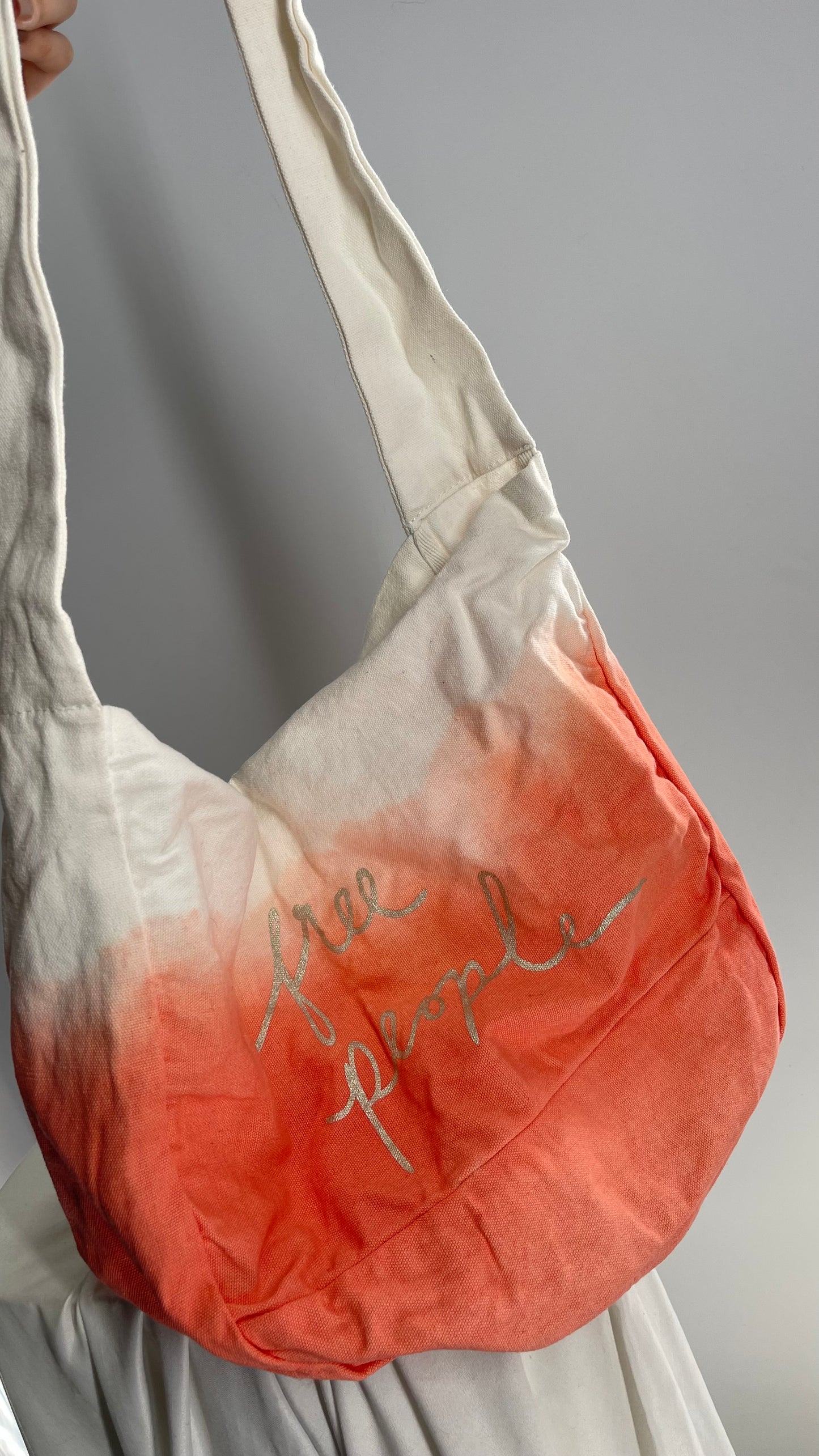 Free People Ombré Salmon Canvas Tote Bag with Dual Straps