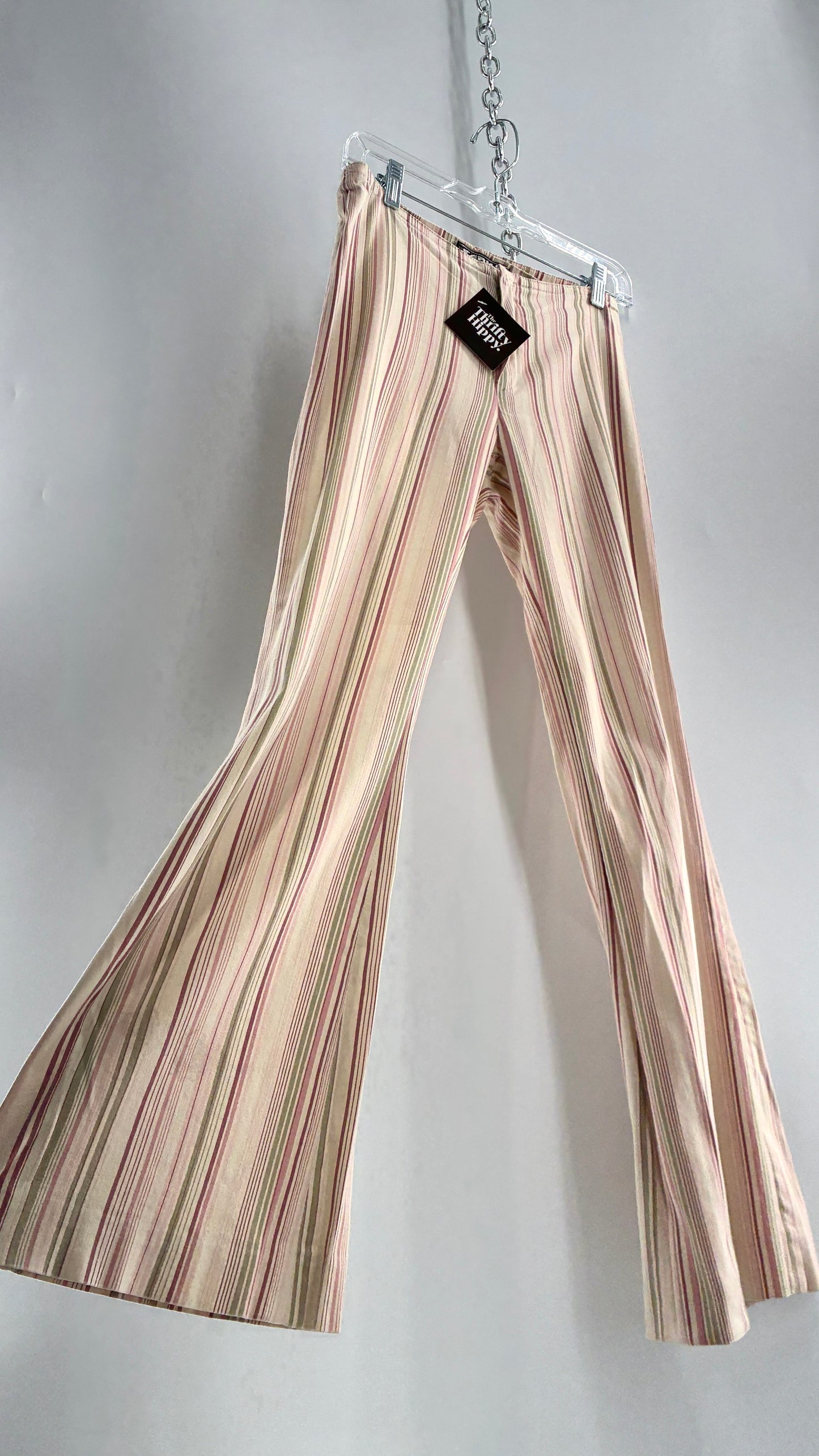 Rare Vintage TARK ‘1 Ultra Low Rise Pink and Green Striped Kick Flares