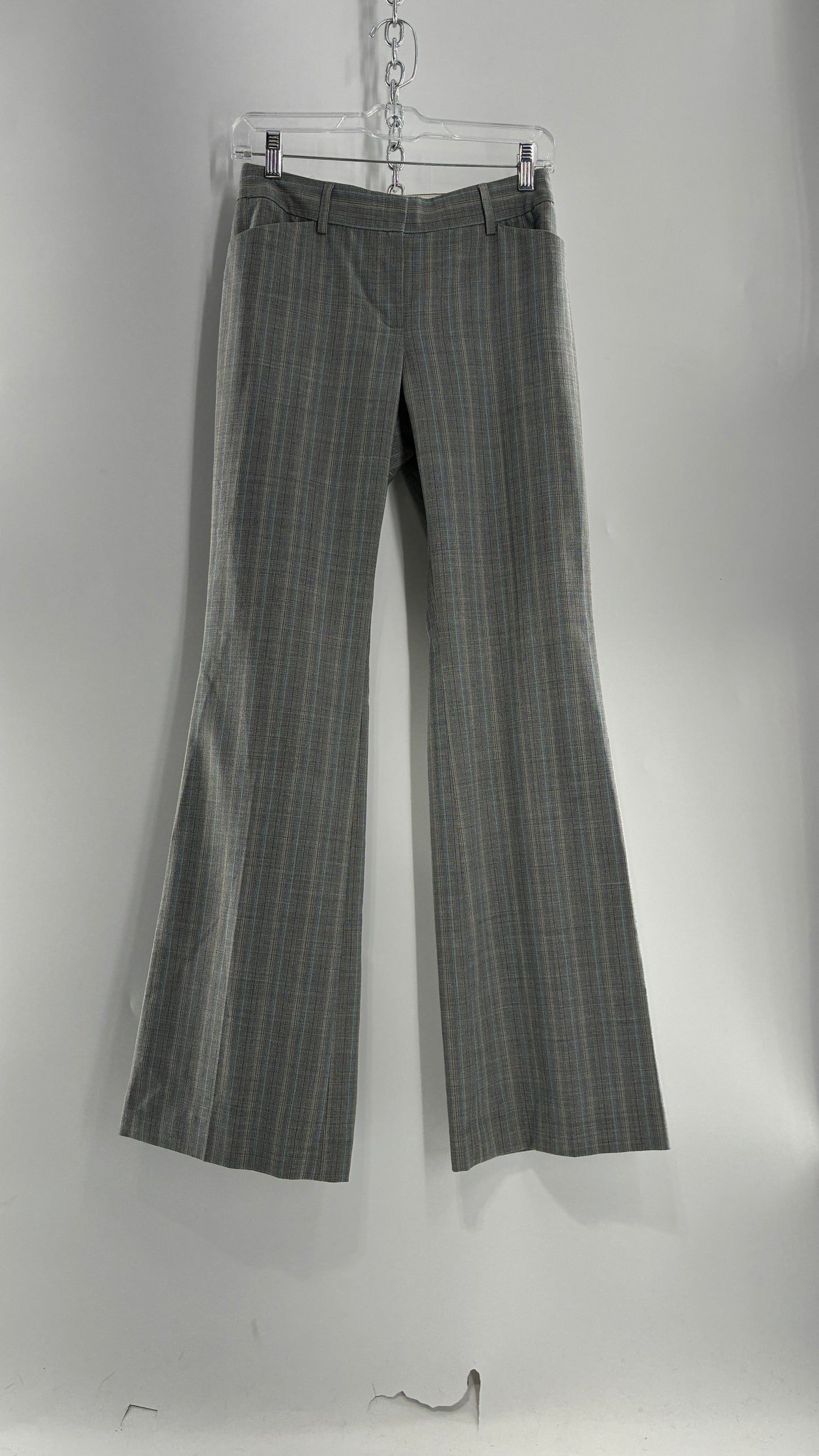 Vintage 1990s EXPRESS Editor Iconic Grey and Blue Low Rise Kickflare Pants (1)