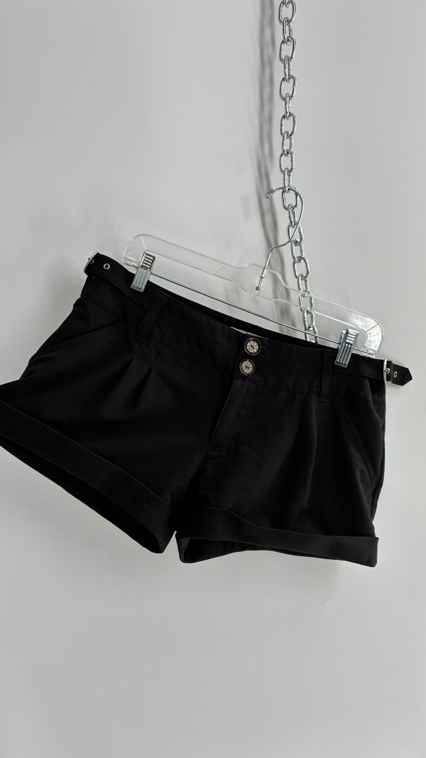Vintage GUESS Black Cuffed Micro Mini Short with Embossed Details and Bum Pockets (30)