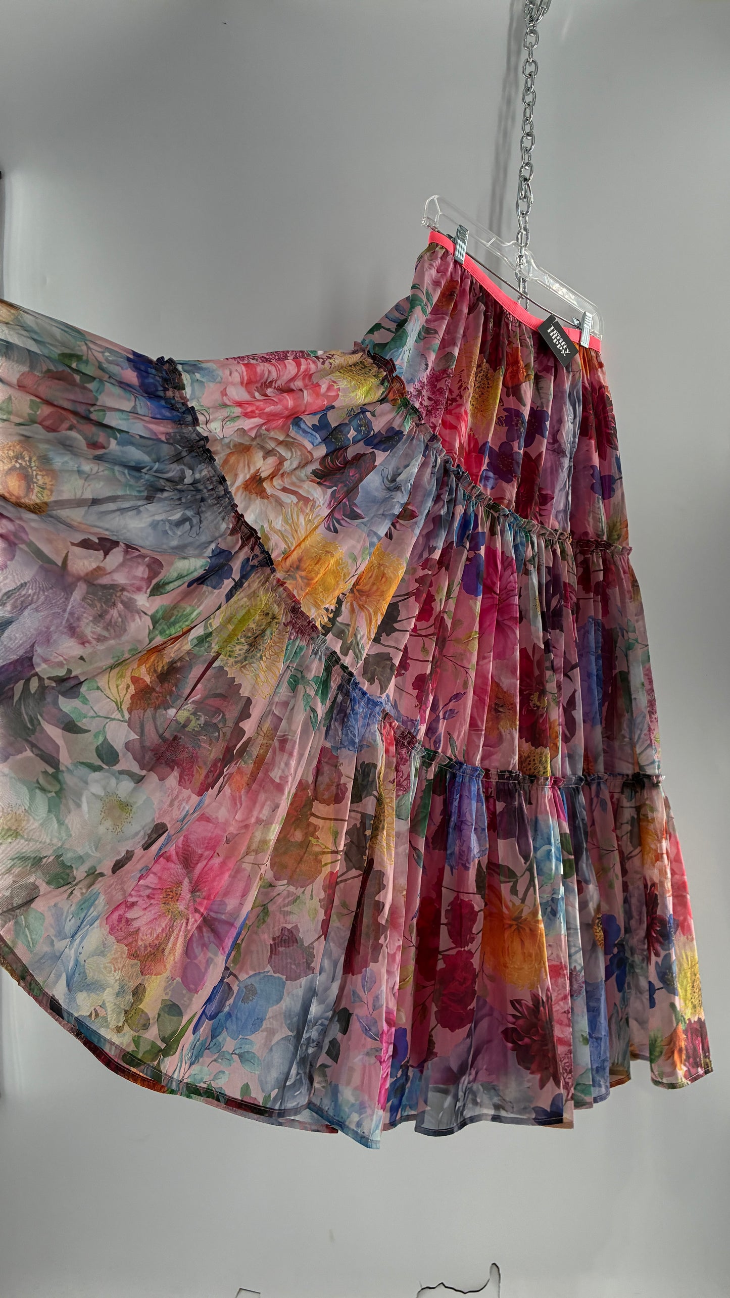 Handmade Floral Overlay Tiered Voluminous Skirt (Medium)