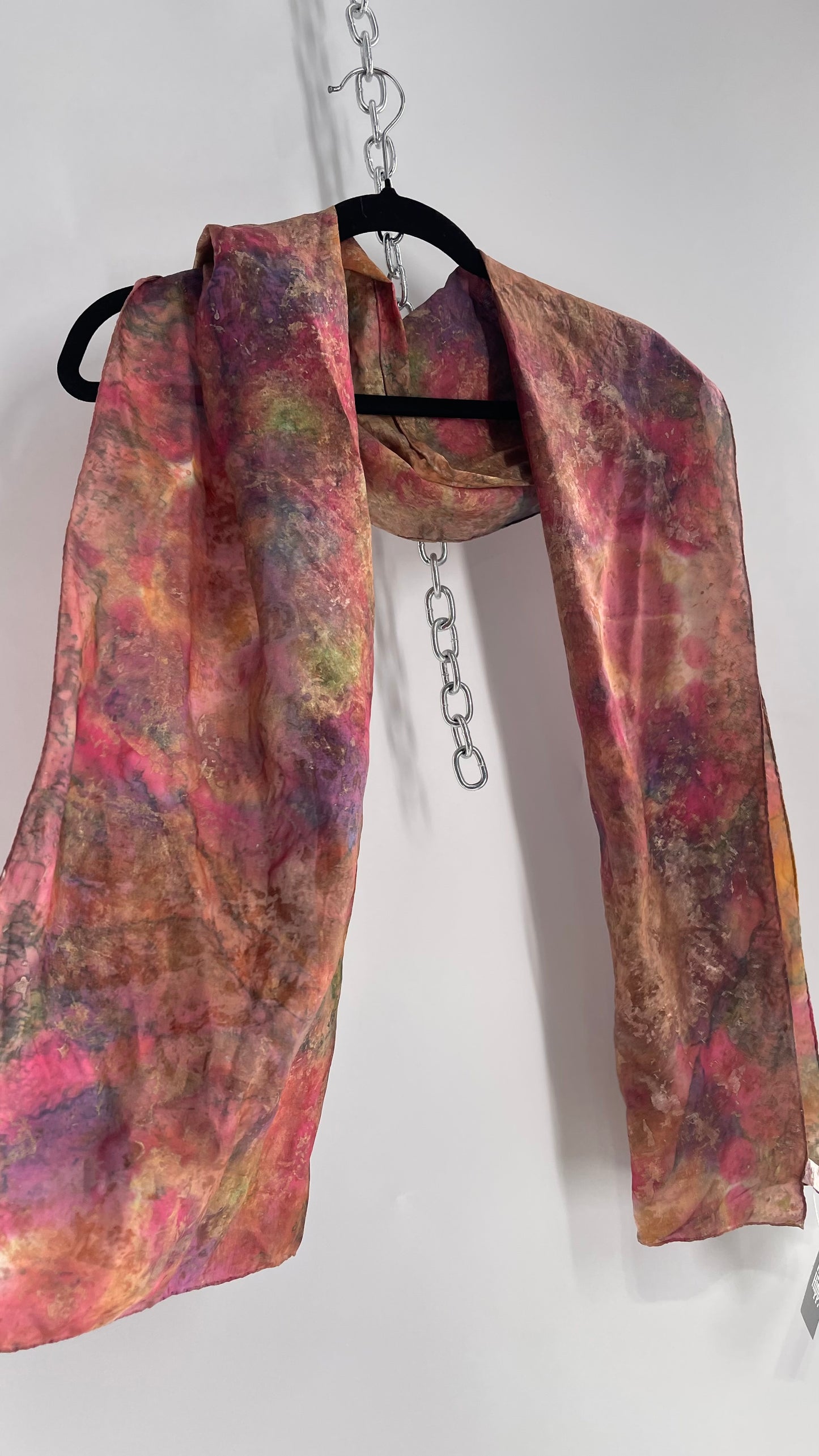 Vintage 100% Silk Damask Watercolor Gold Shimmer Scarf