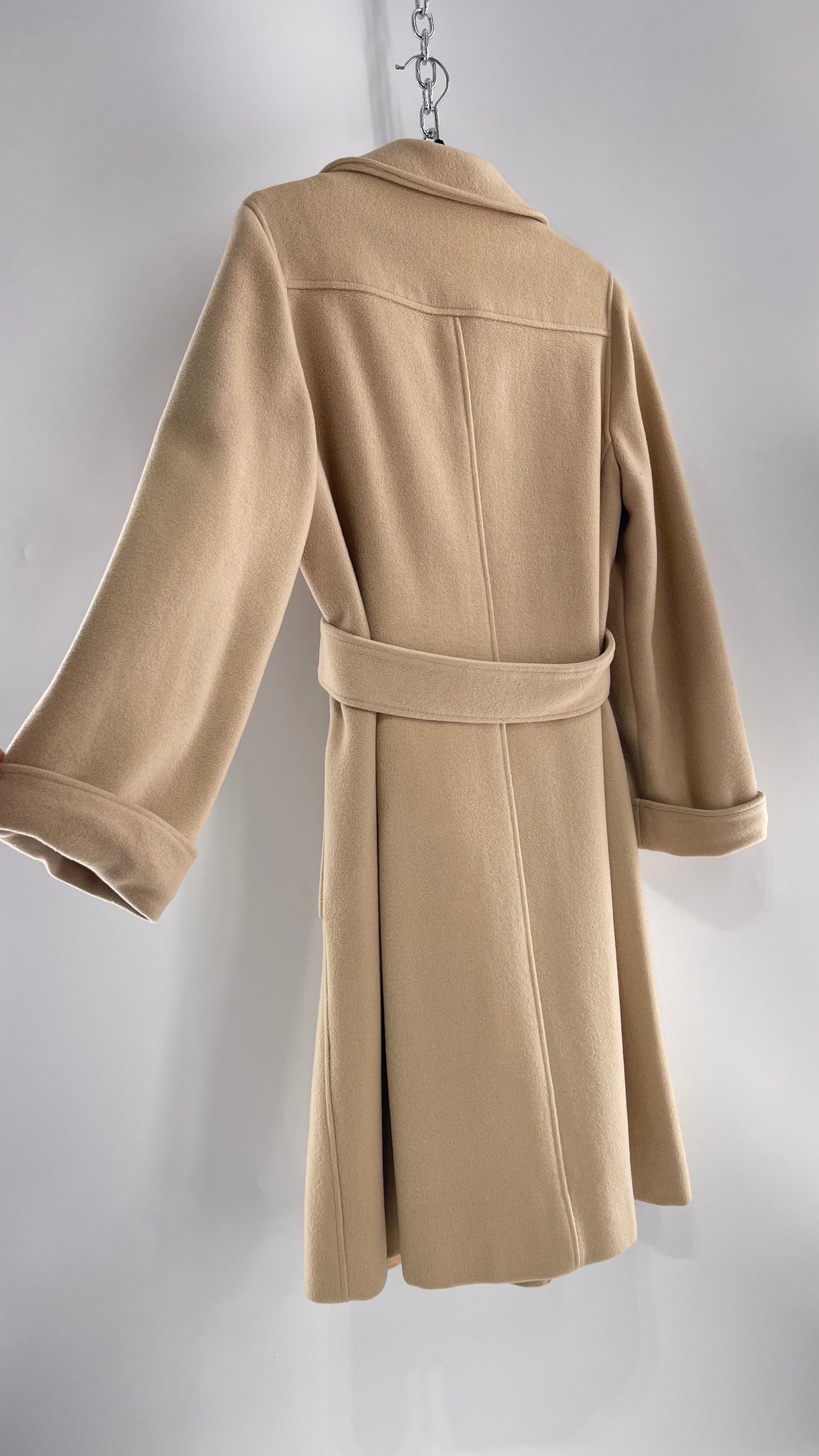 Vintage 100% Amicale Cashmere Beige Cream Coat with Apricot Satin Lining (C) (S/M)