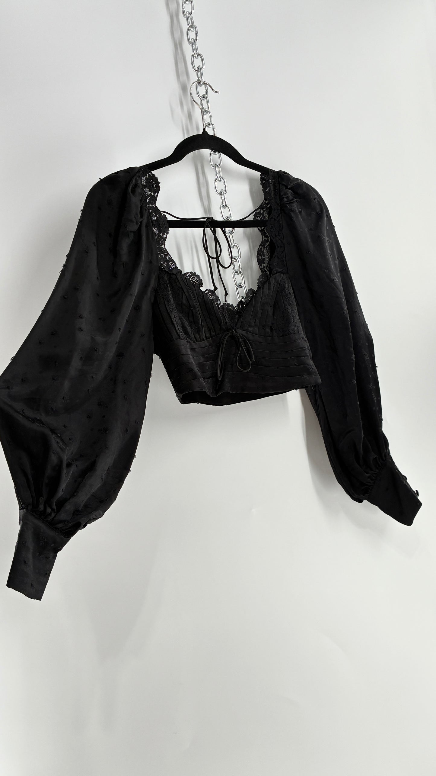 For Love & Lemons Liz Black Balloon Sleeve Ruched Bodice Blouse (XS)