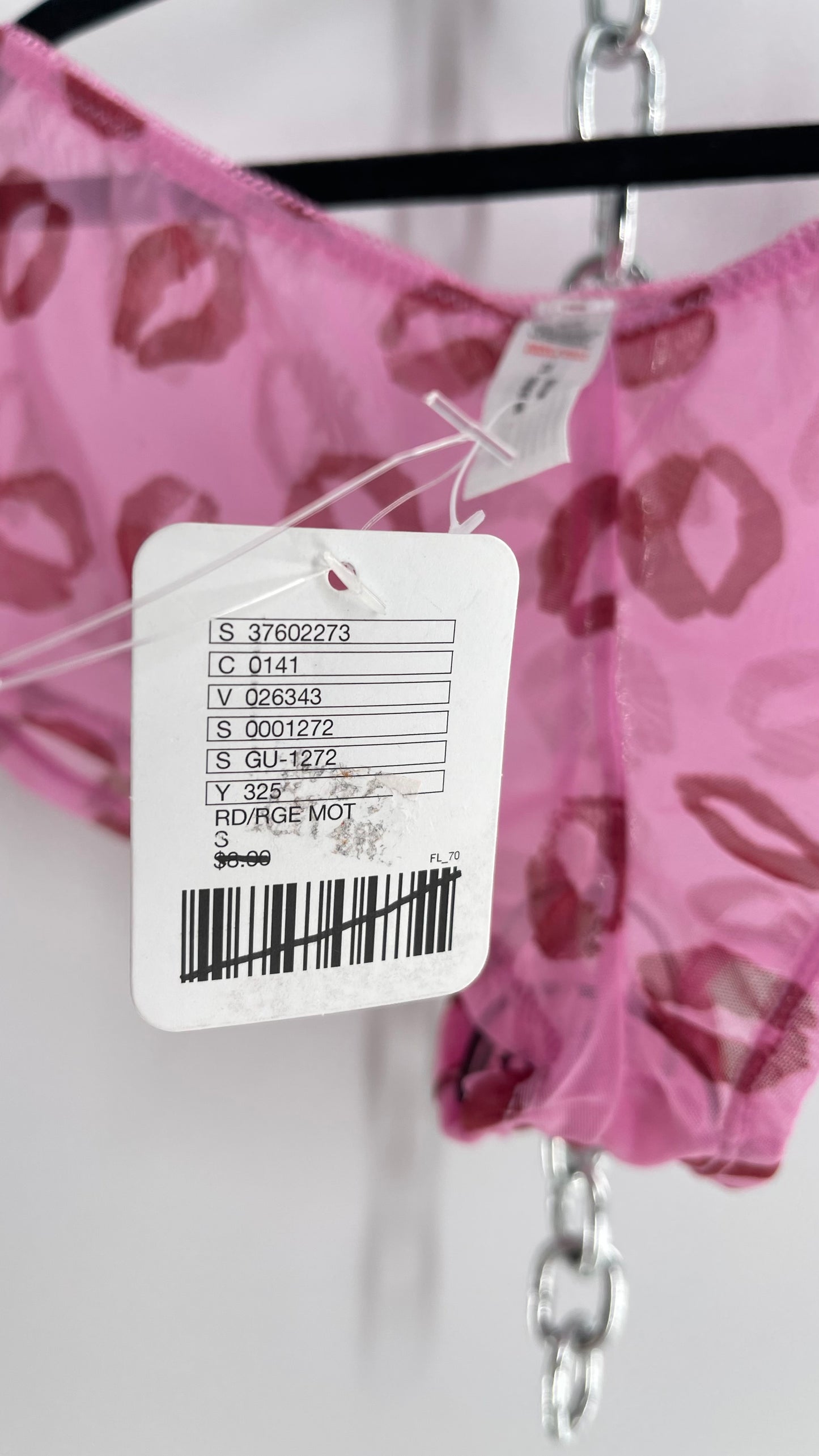 Urban Outfitters Pink Mesh Kiss Graphic Cheeky Panty with Tags Attached (Small)