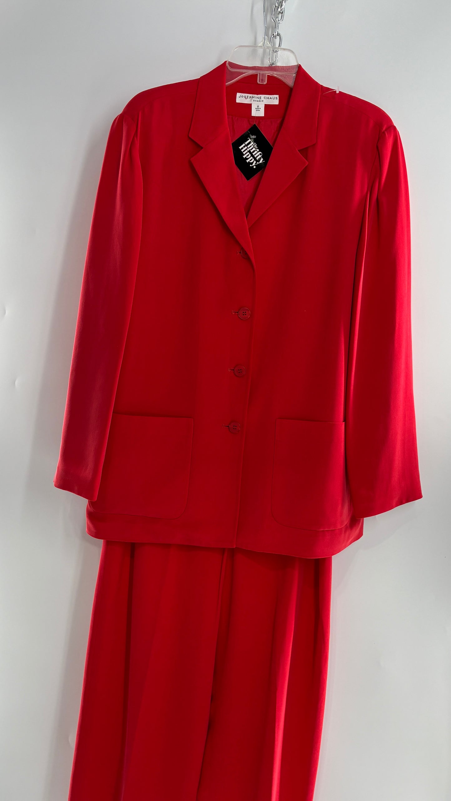 Vintage Josephine Chaus Cayenne 100% Silk Power Blazer and Wide Leg Trouser Set (12)