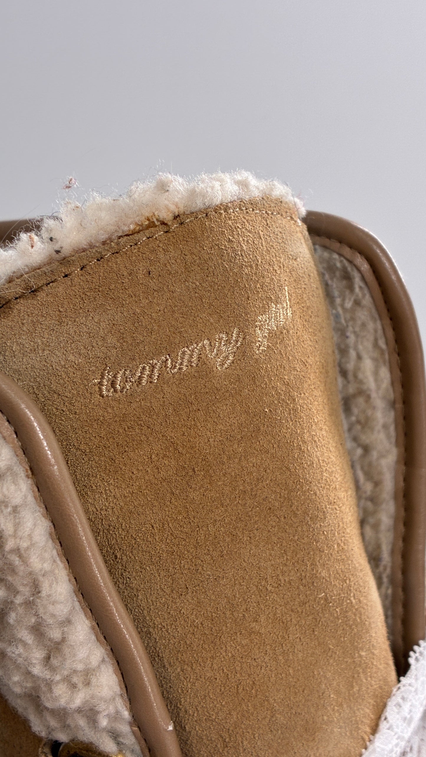 Vintage TOMMY GIRL Suede Leather Wedge Heels with Sherpa Details and Lace Trim Laces (8)