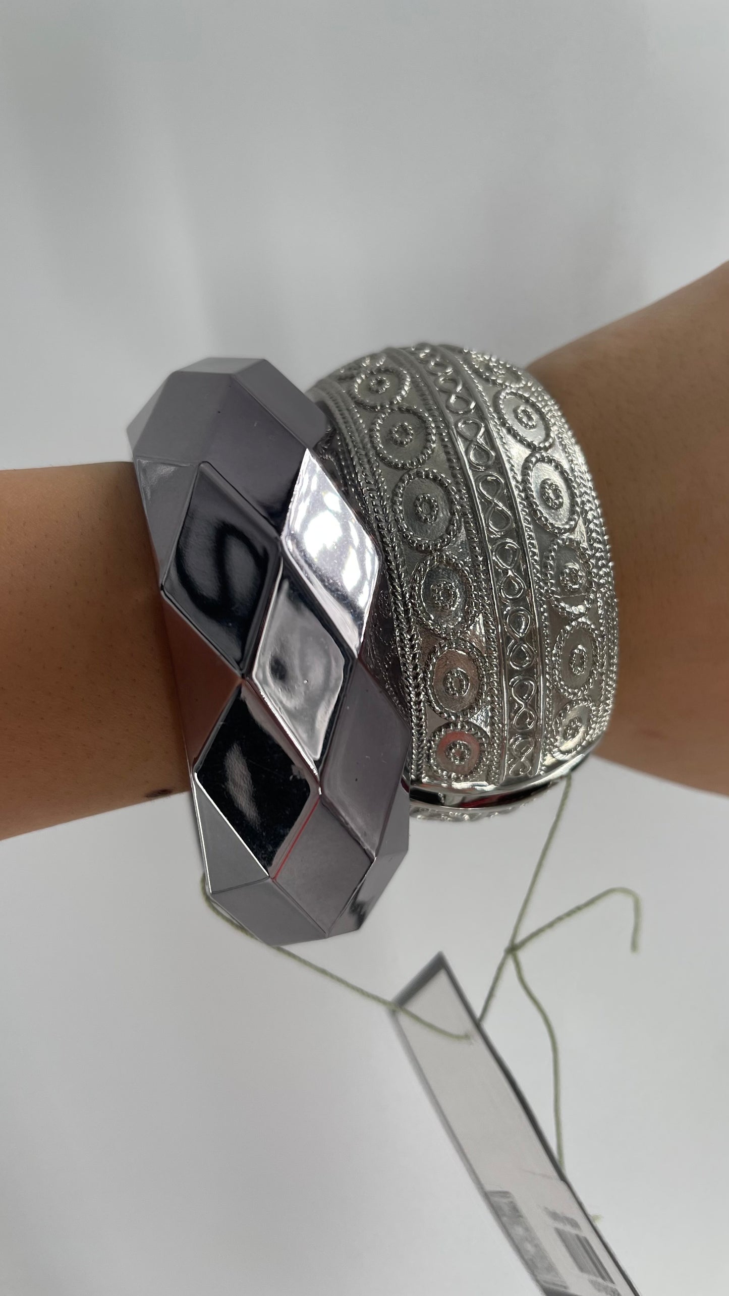 Vintage Rocker Silver/Chrome Bangle Set