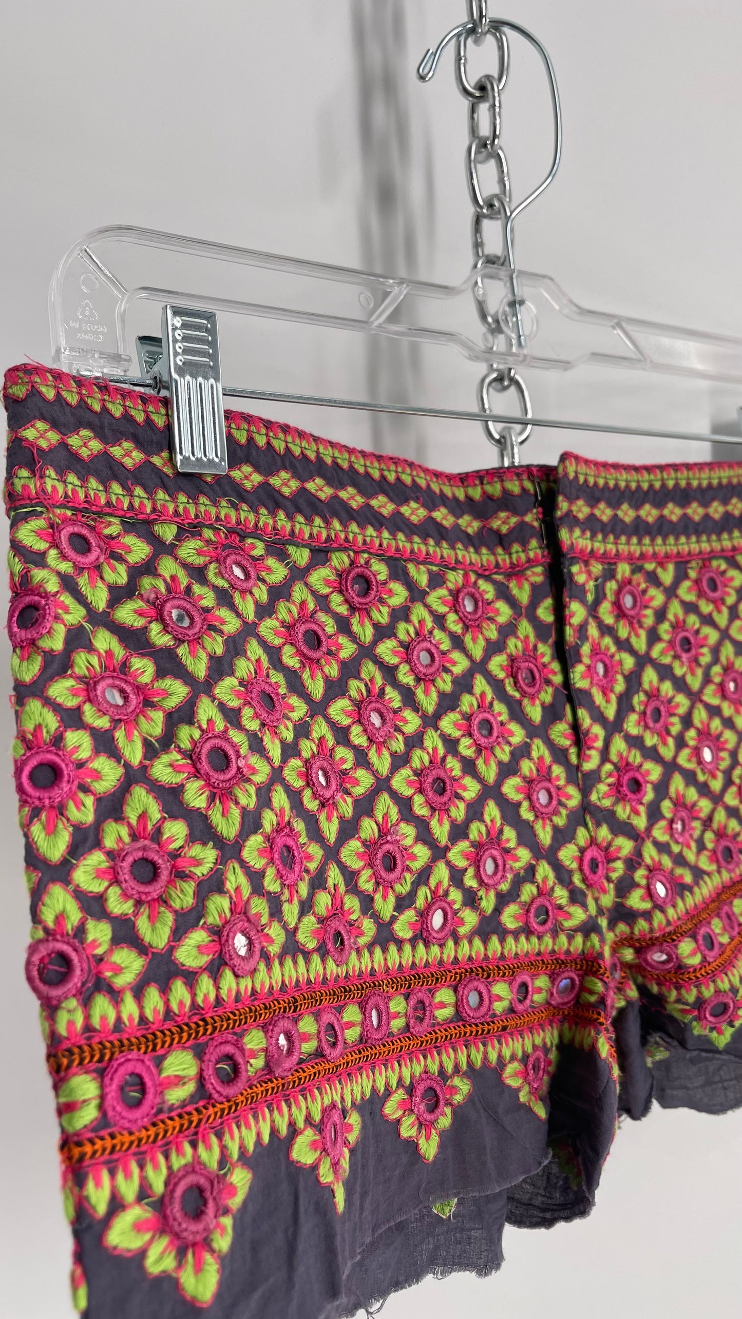Vintage Embroidered Low Rise Micro Hot Shorts with Mirror Details (XS)