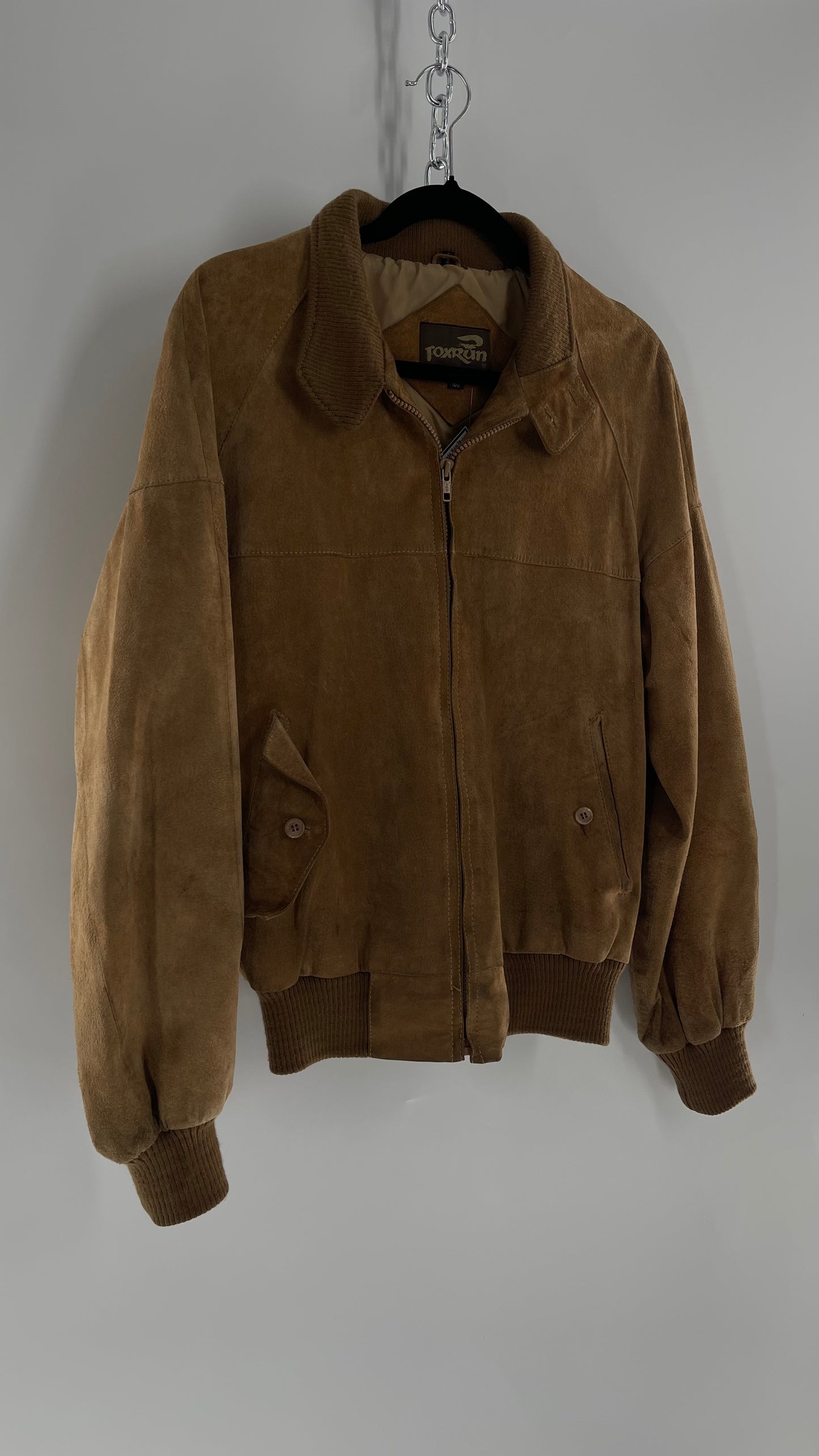 Vintage FOXRUN Caramel Brown Suede Bomber Jacket (40)