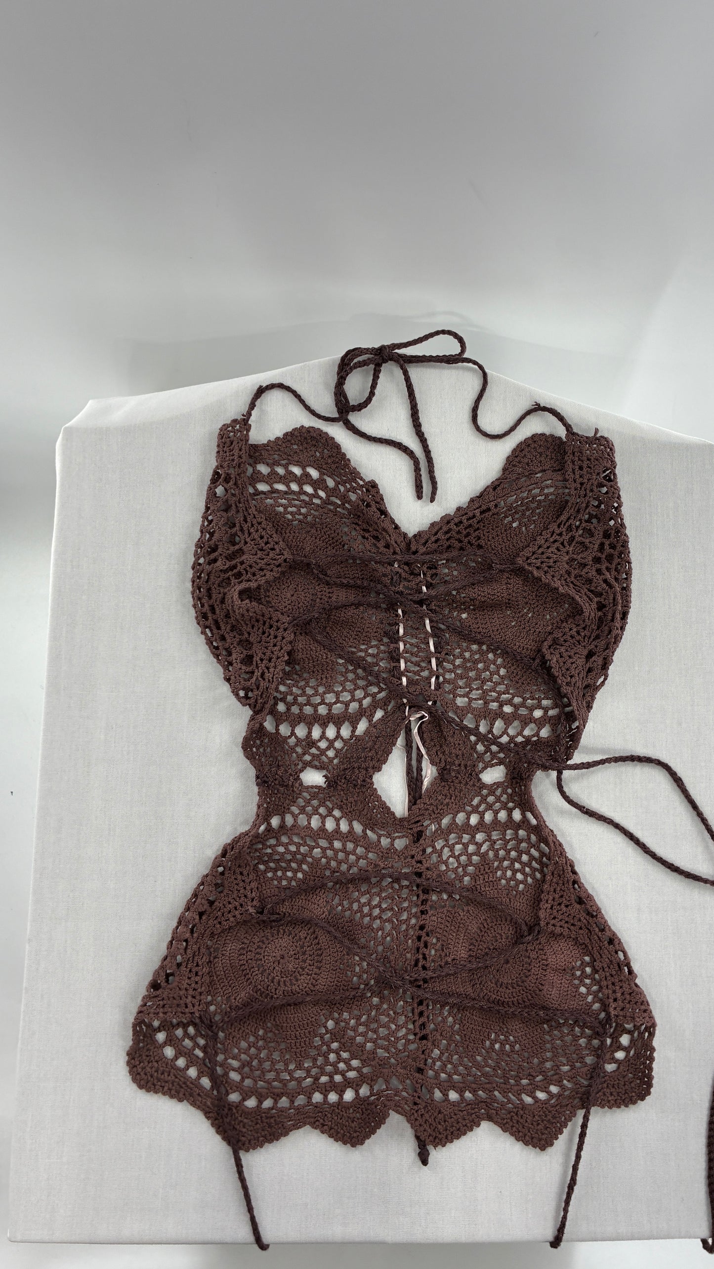 Handmade Brown Crochet Backless Tunic (One Size)