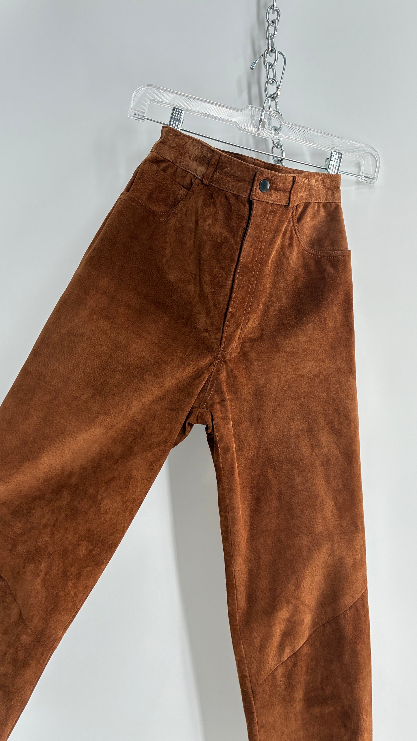 Vintage 1980 ANNTAYLOR High Waisted Brown Suede Leather Straight Leg Bottoms (2)