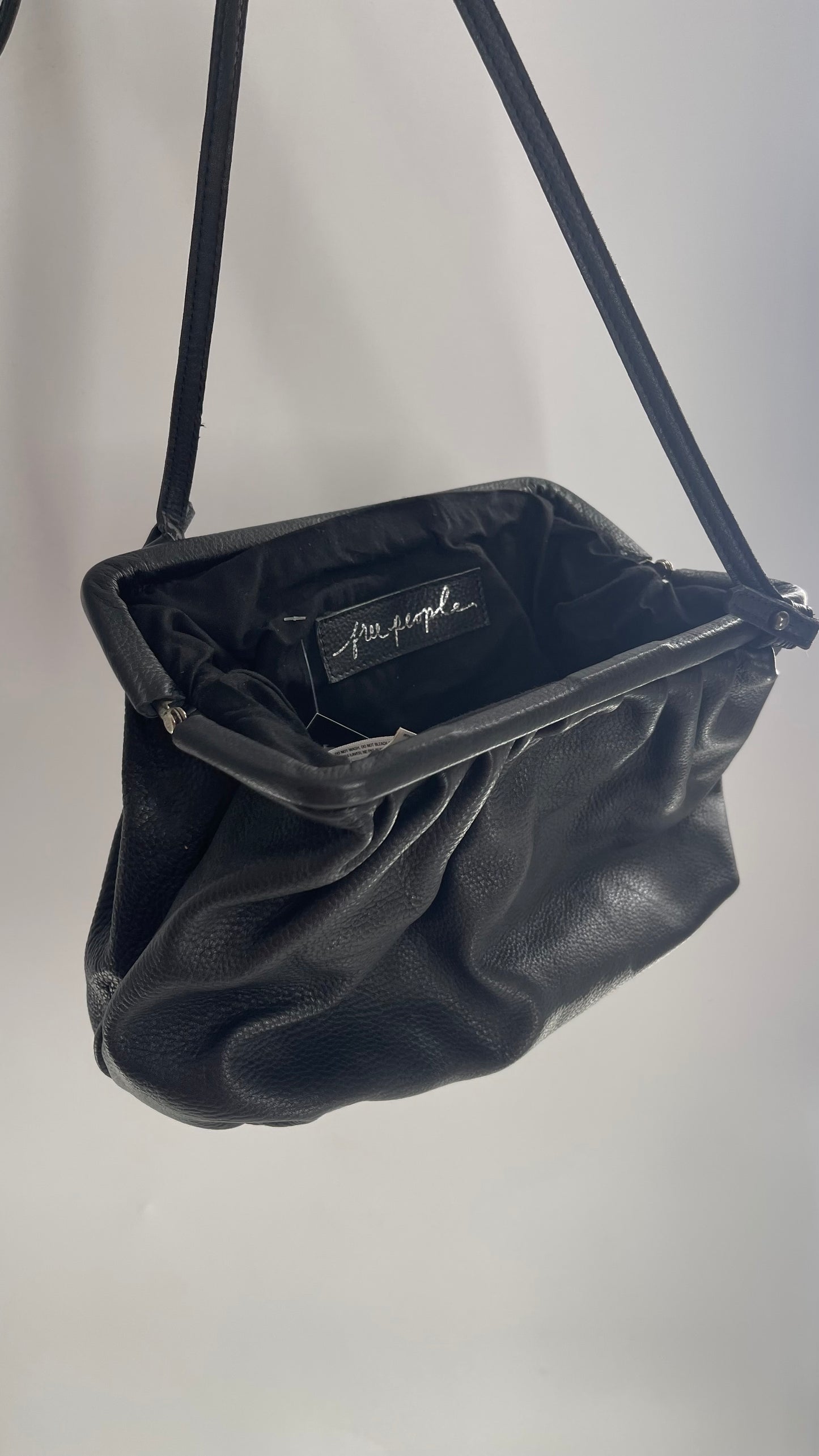 Free People Black Leather Pouch Clutch Style Purse