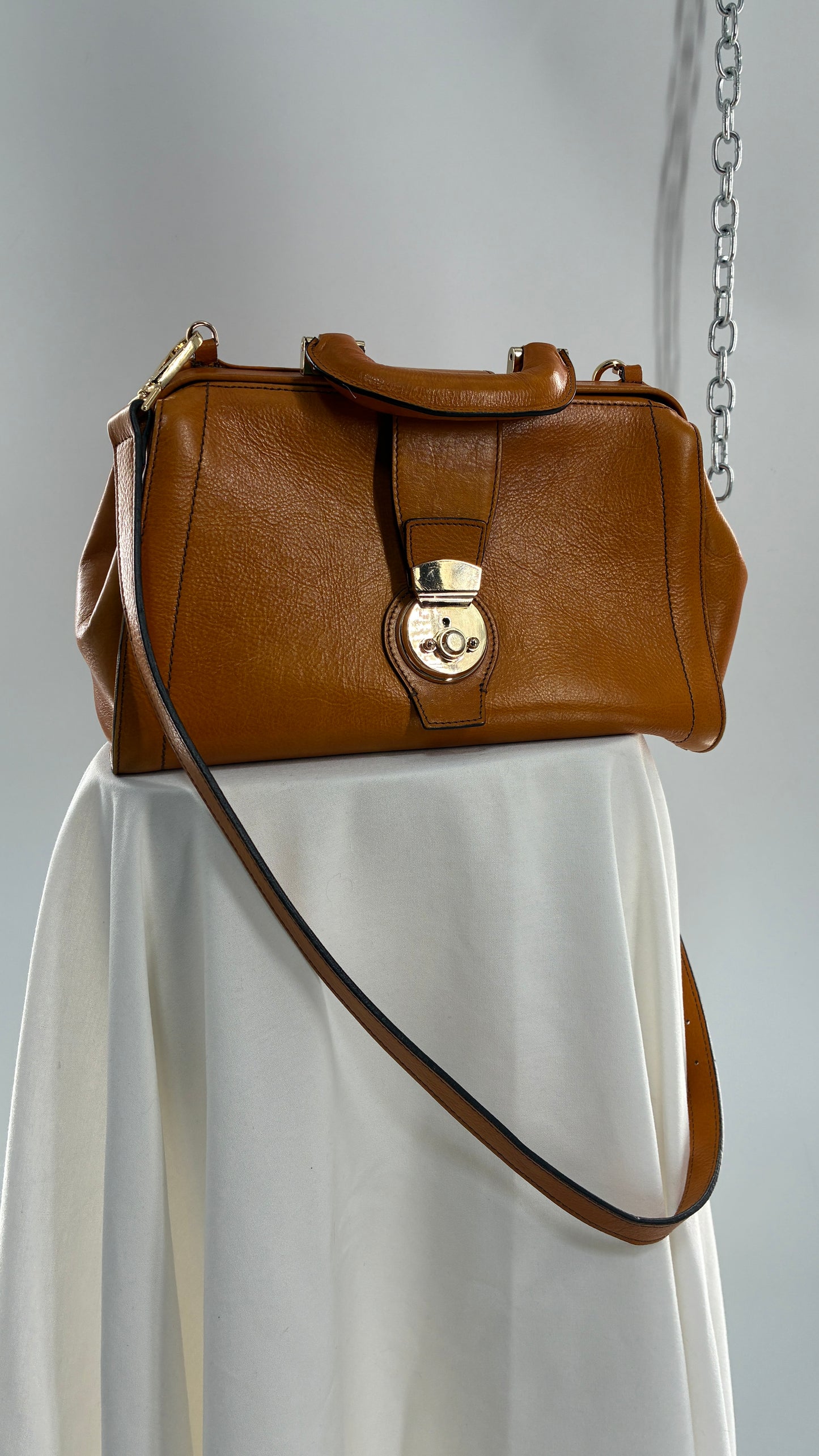 Vintage DIVINA FIRENZE Orange Genuine Leather Briefcase Style Purse