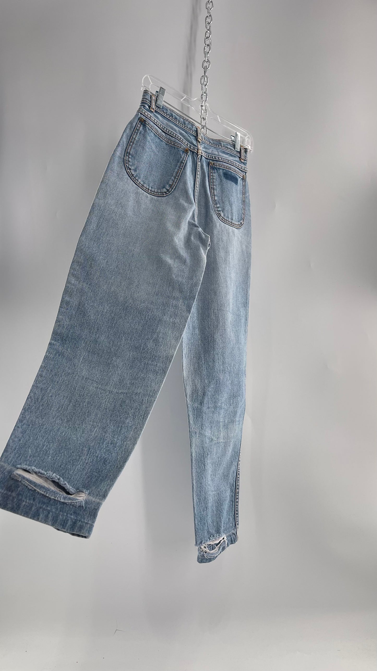 Vintage Sergio Valente Light Blue Ultra High Waisted Mom Jeans with Distressing (28)