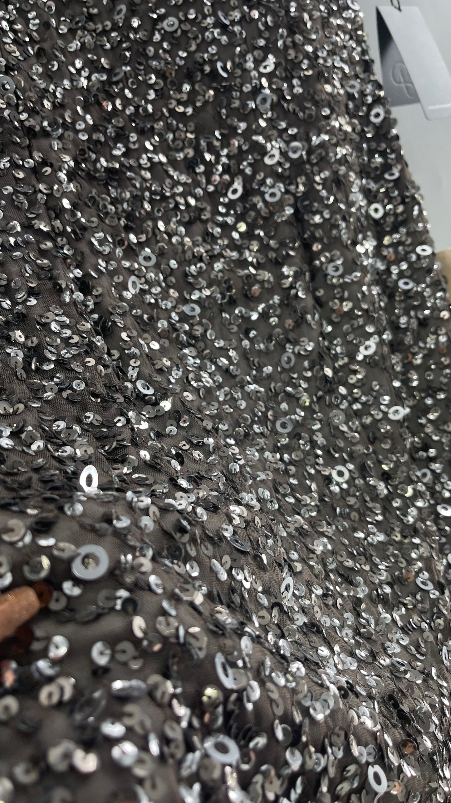Adriana Papell Grey/Silver Short Sleeve Mini Dress Covered in Beads and Sequins (6)