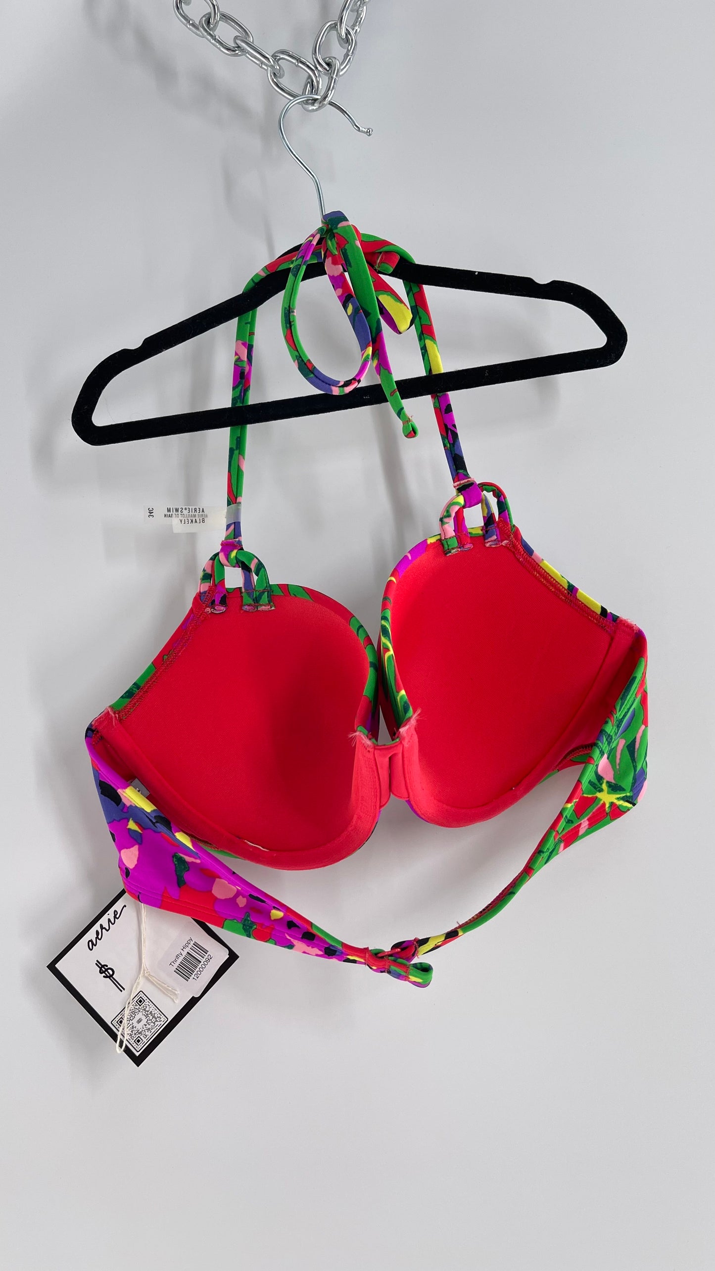 AERIE Red Tropical Underwire Swim Top (34C)