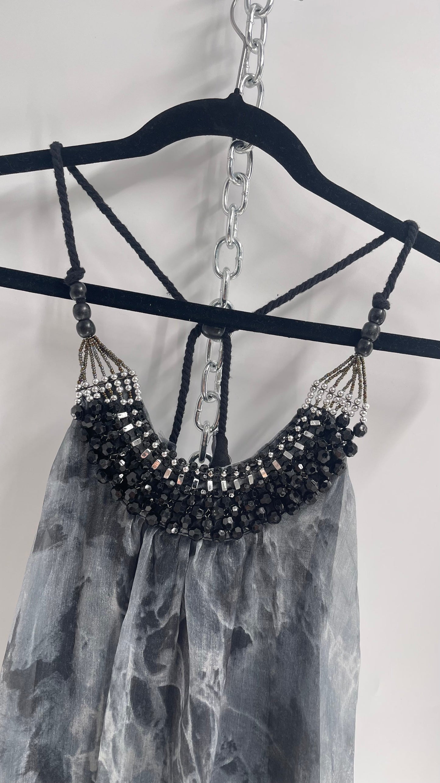 Vintage 1990s Bubble Hem Mini with Beaded Neckline