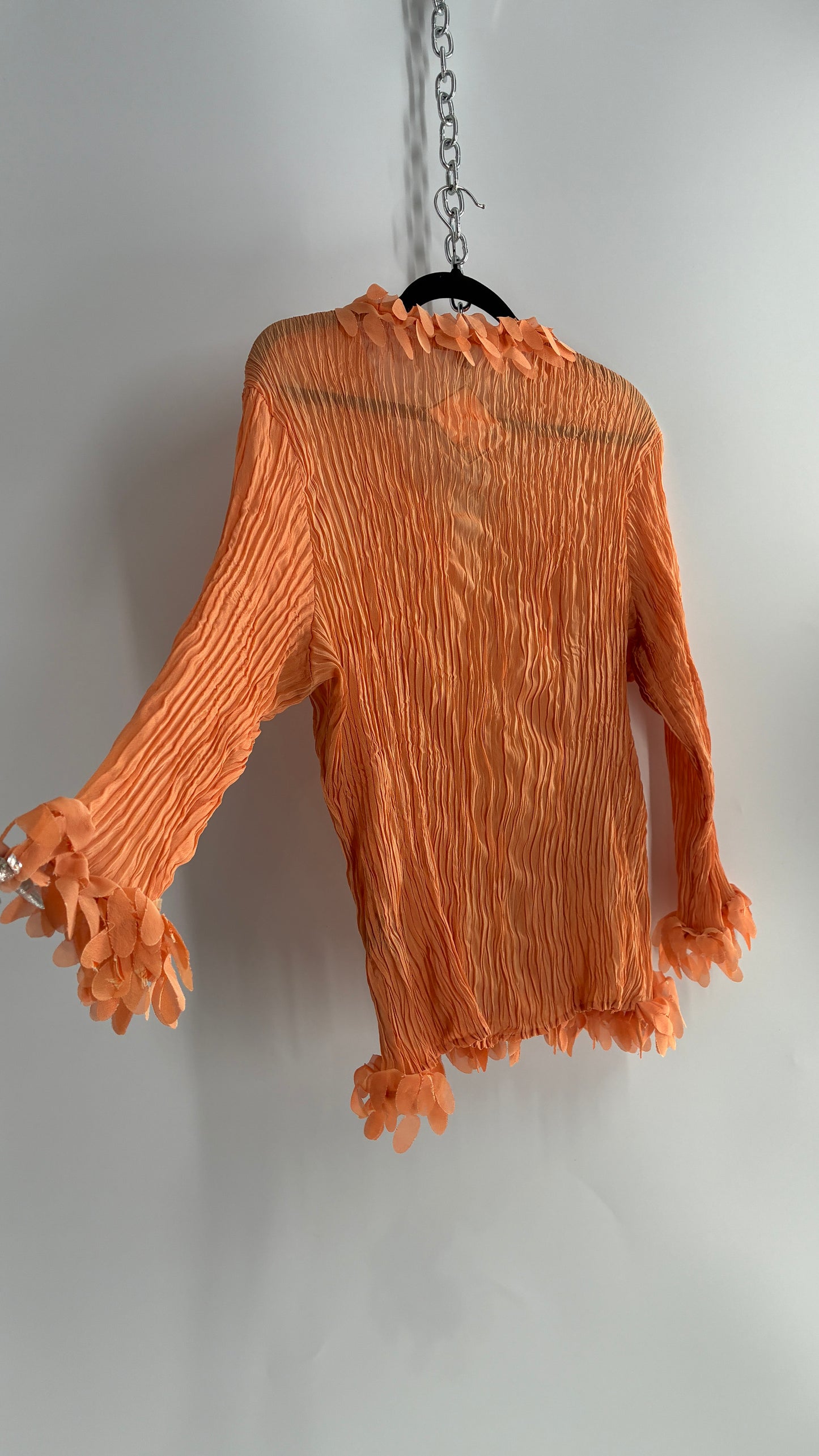 Vintage Essentials by Milano 1990s Orange Crimped Petal Trim Blouse (XL)