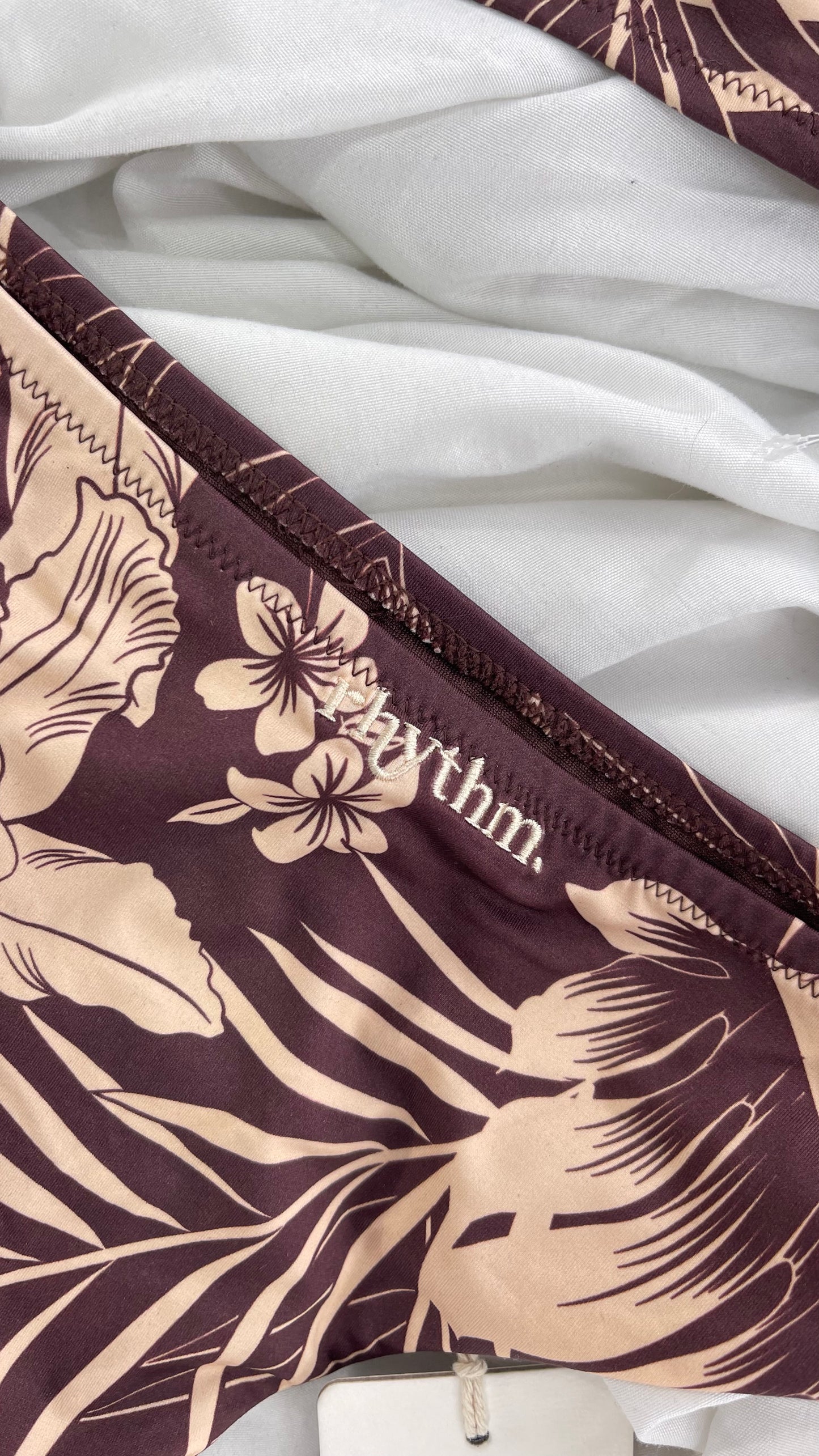 RHYTHM Brown and Beige Tropical Palm Patterned Swim Set with Tags Attached (Medium)