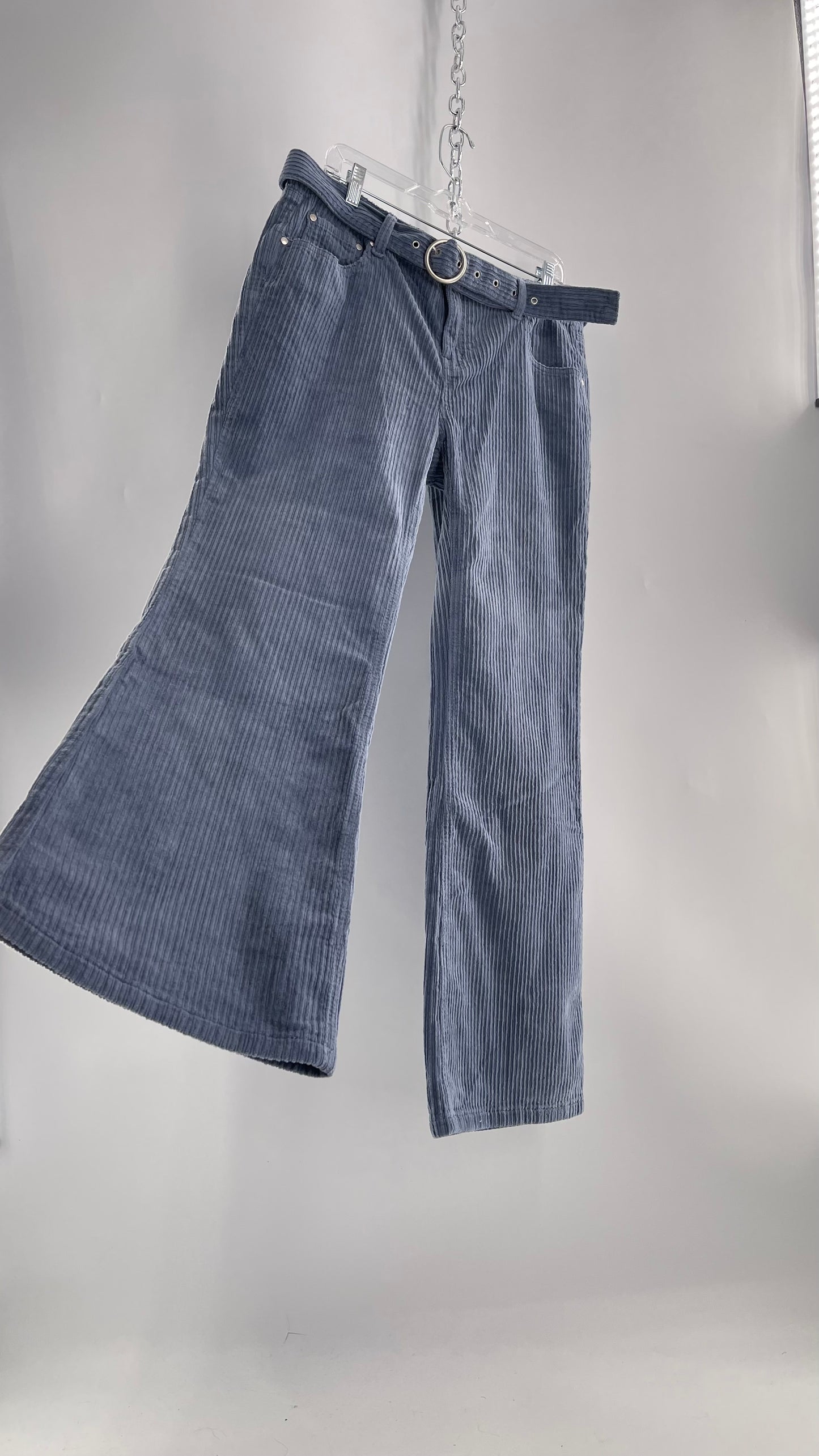 MILK IT Recycled Powder Blue Corduroy Low Waist Grommet Buckle Folk Jean with Tags Attached (16)