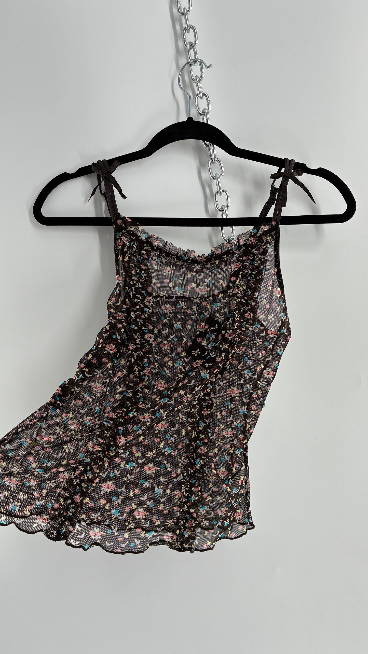 Vintage Donna L’Orèn Gold Label Dark Brown Floral Mesh Camisole (Large)