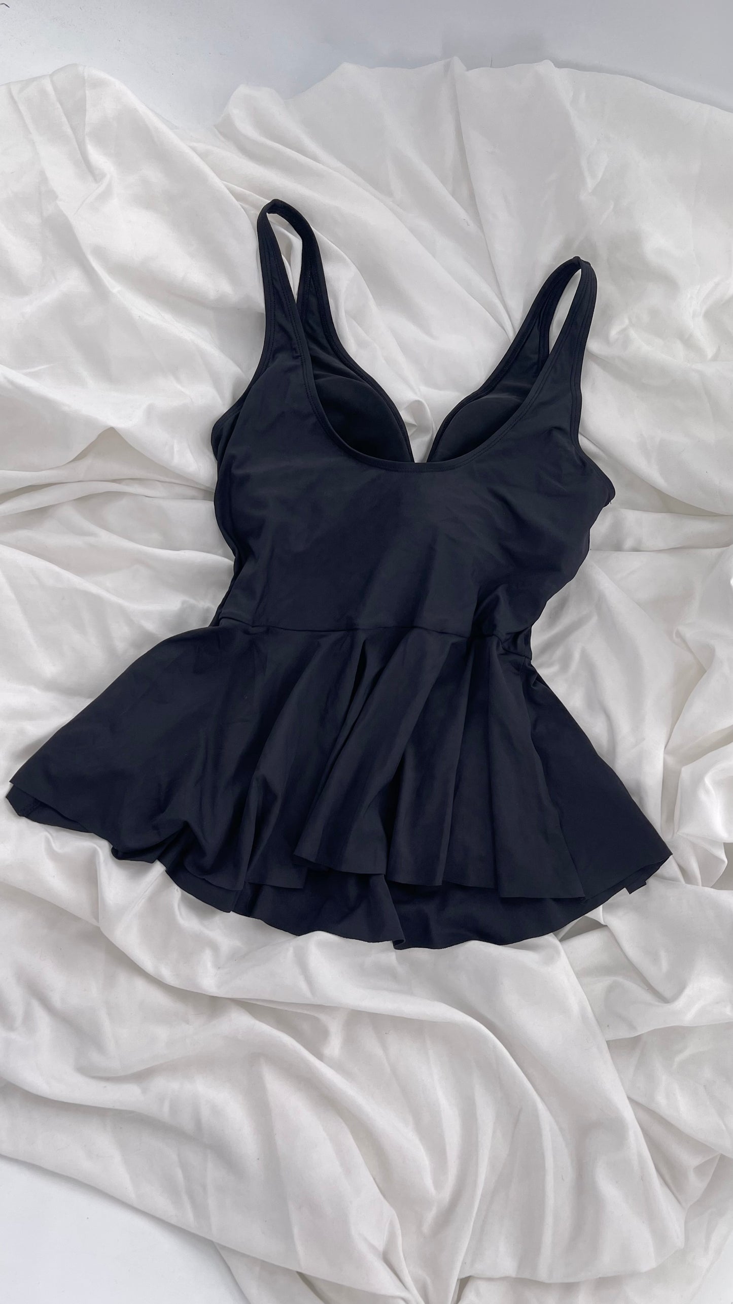 Anthropologie ALIHOP Black Peplum Swim Top with Built In Bra (Medium)