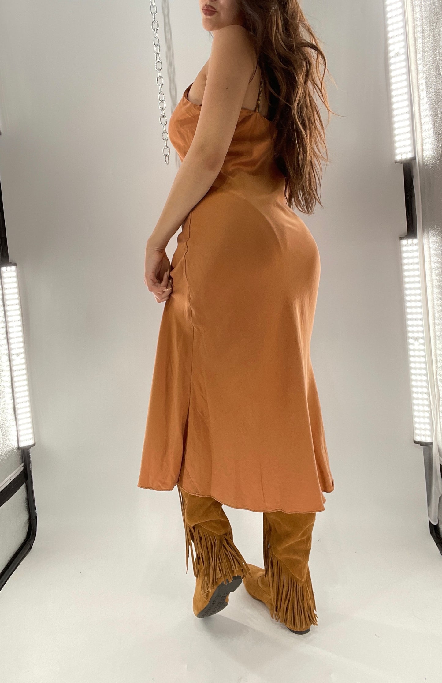 DIANE GILMAN 100% Silk Terracotta Clay Toned Tan Dress (Medium)